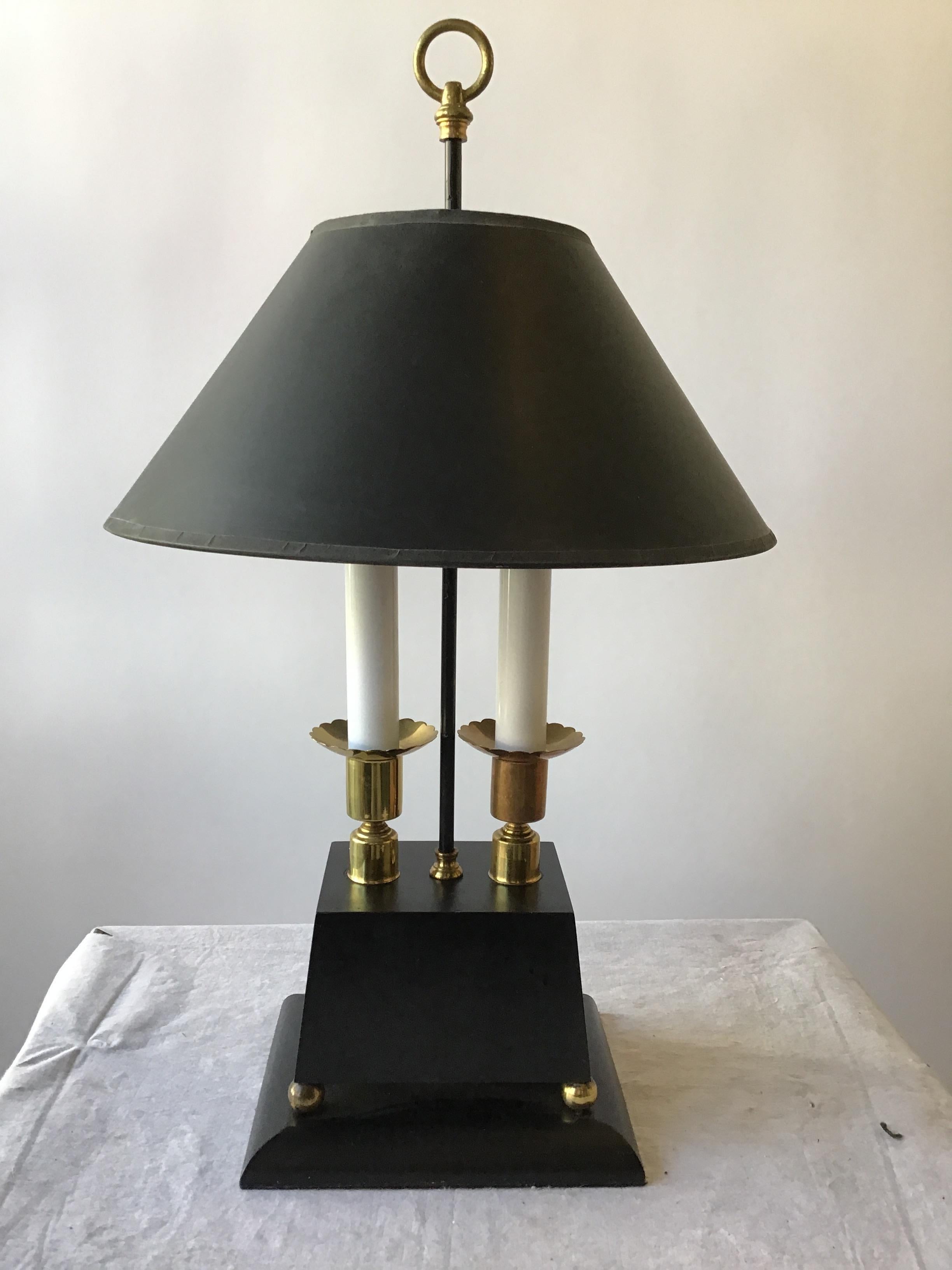 1960s Parzinger Style Brass and Black Wood Lamps In Good Condition For Sale In Tarrytown, NY