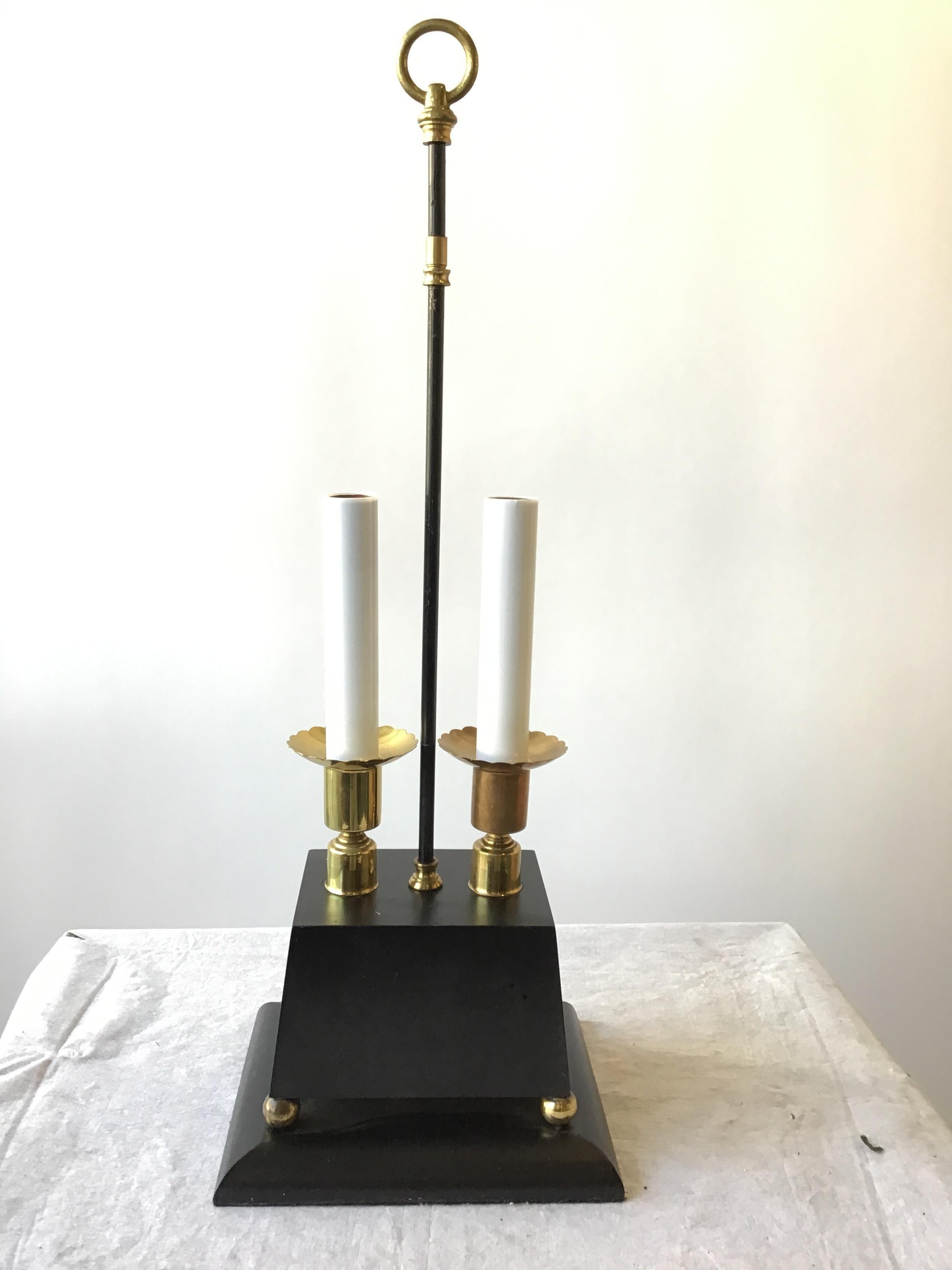 Mid-20th Century 1960s Parzinger Style Brass and Black Wood Lamps For Sale