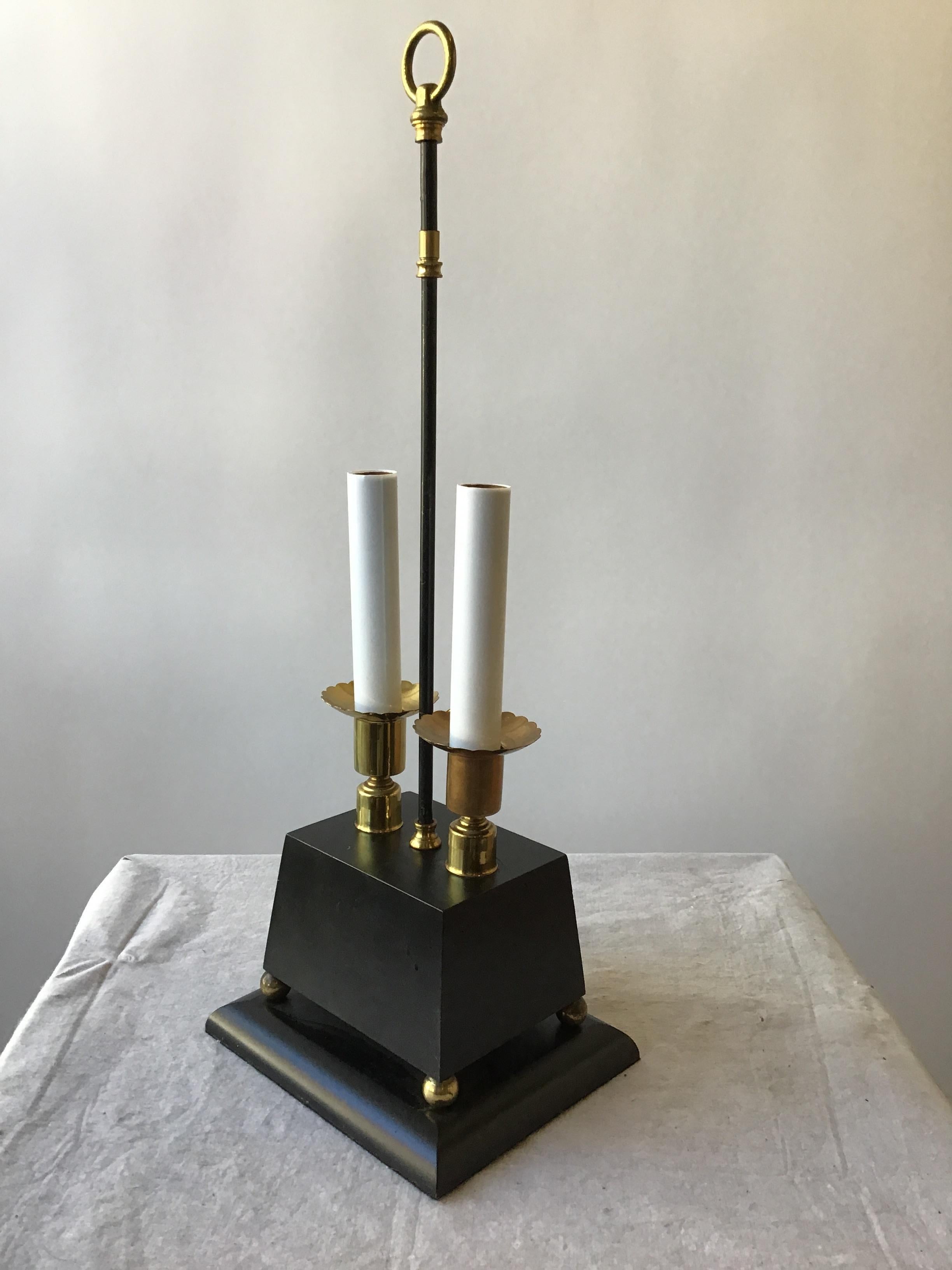 1960s Parzinger Style Brass and Black Wood Lamps For Sale 1