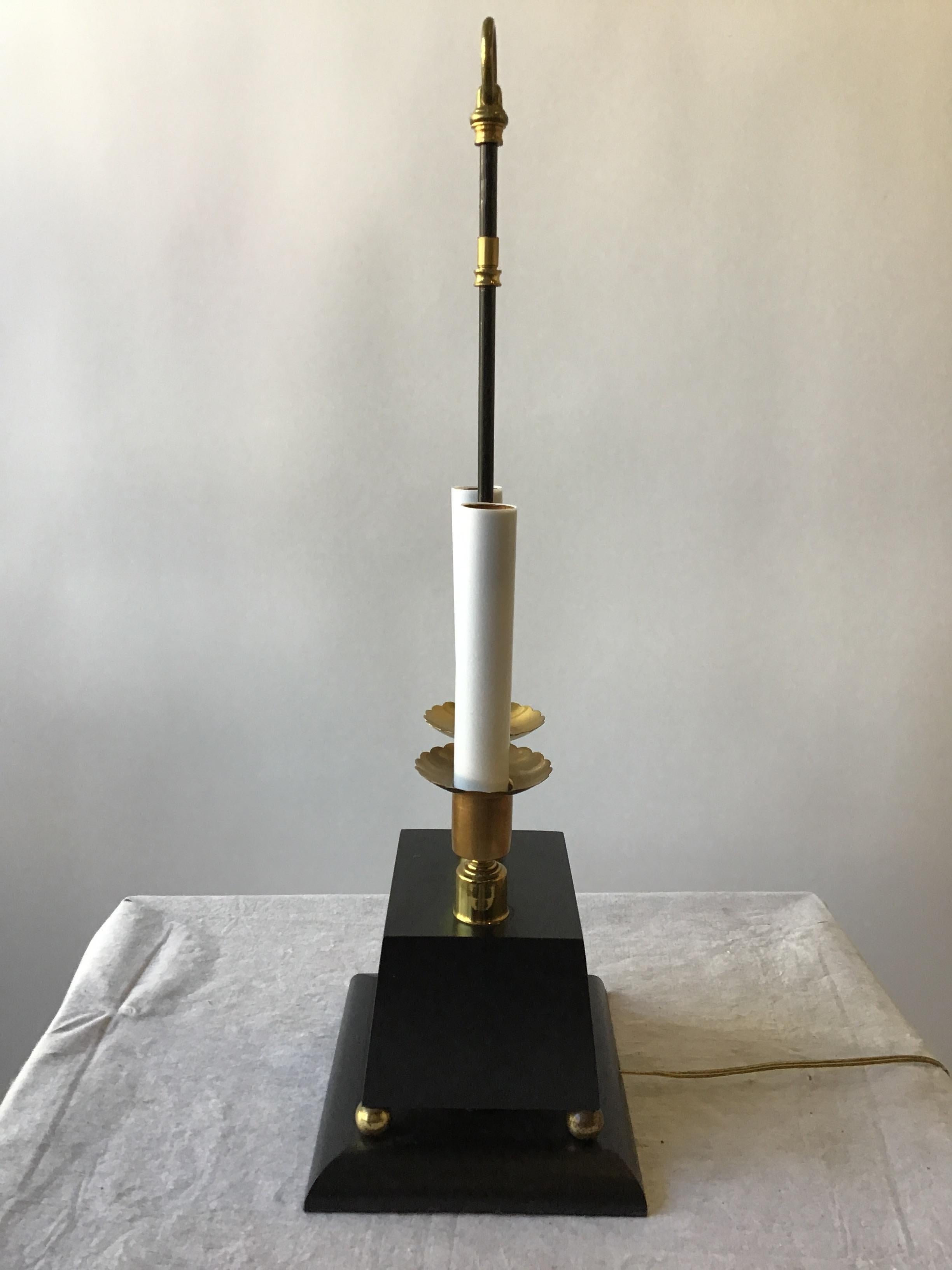 1960s Parzinger Style Brass and Black Wood Lamps For Sale 2