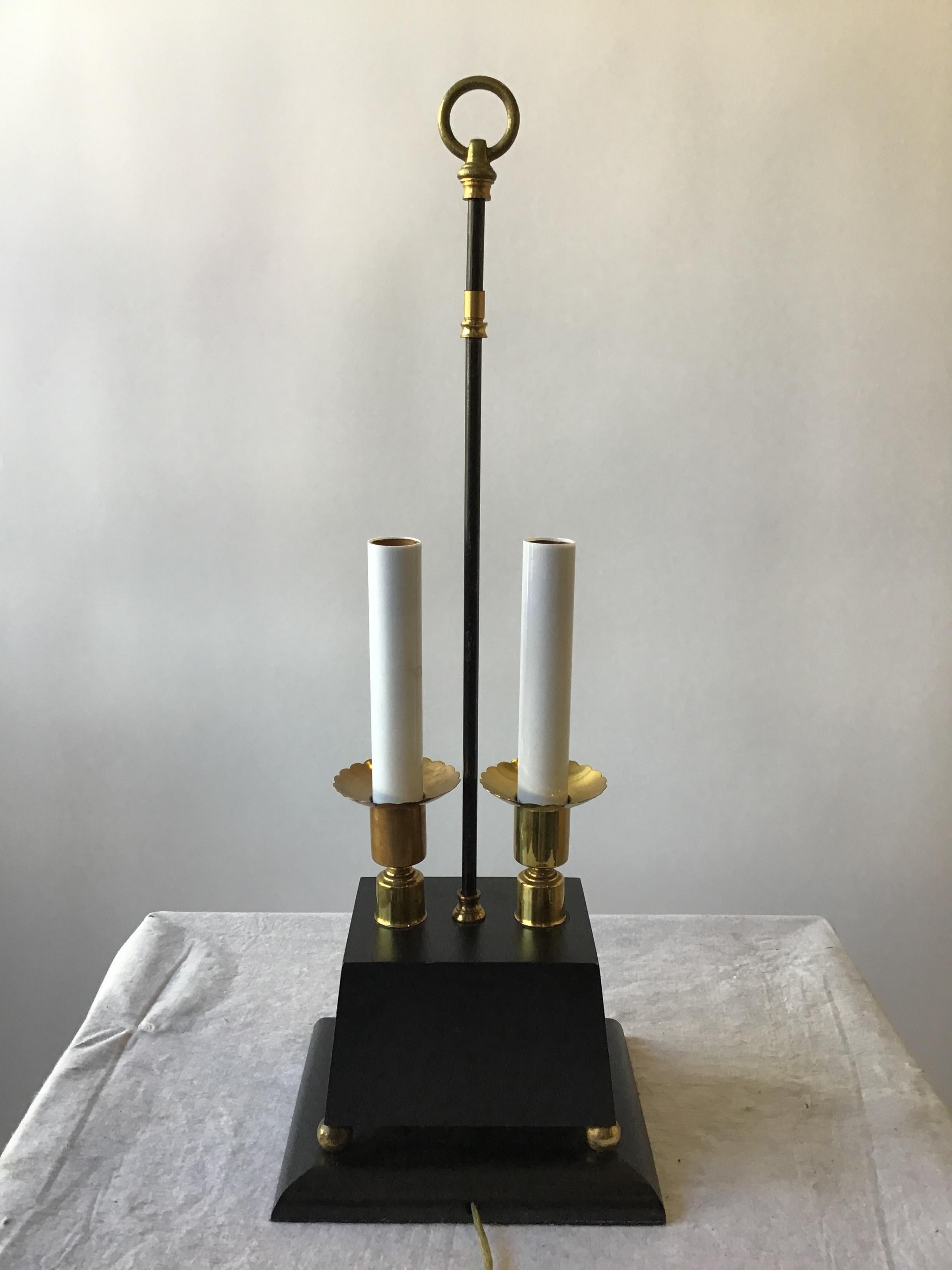 1960s Parzinger Style Brass and Black Wood Lamps For Sale 3