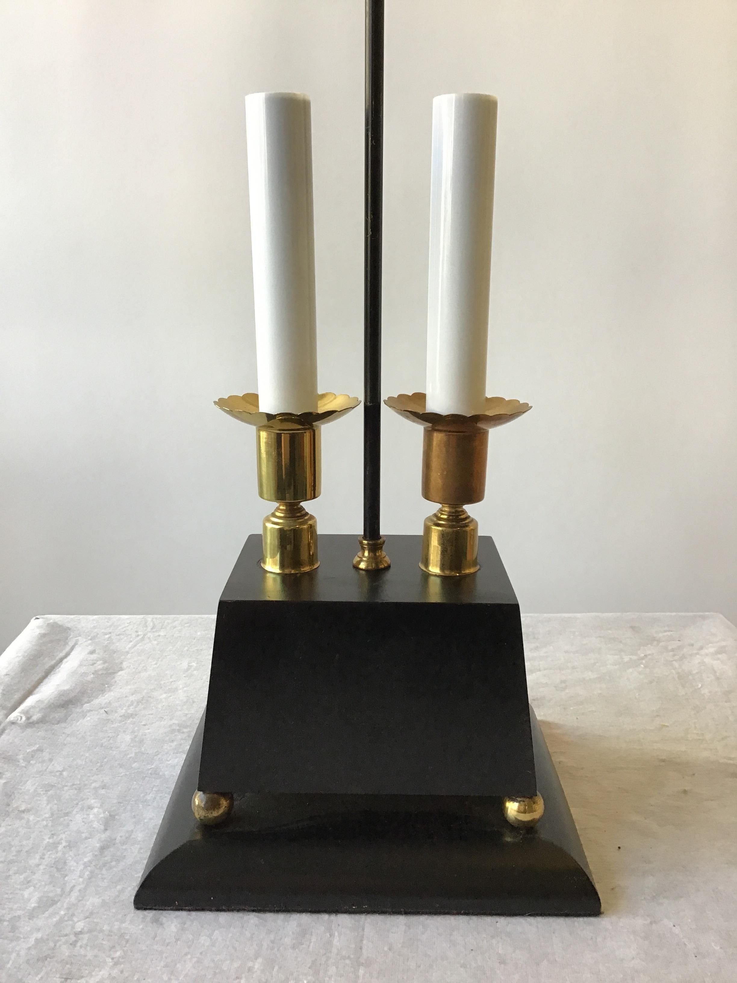1960s Parzinger Style Brass and Black Wood Lamps For Sale 5