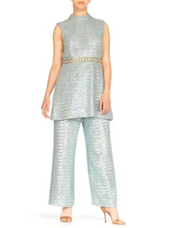 Malcolm Starr Pastel Blue Sequined Mod Pantsuit, 1960s