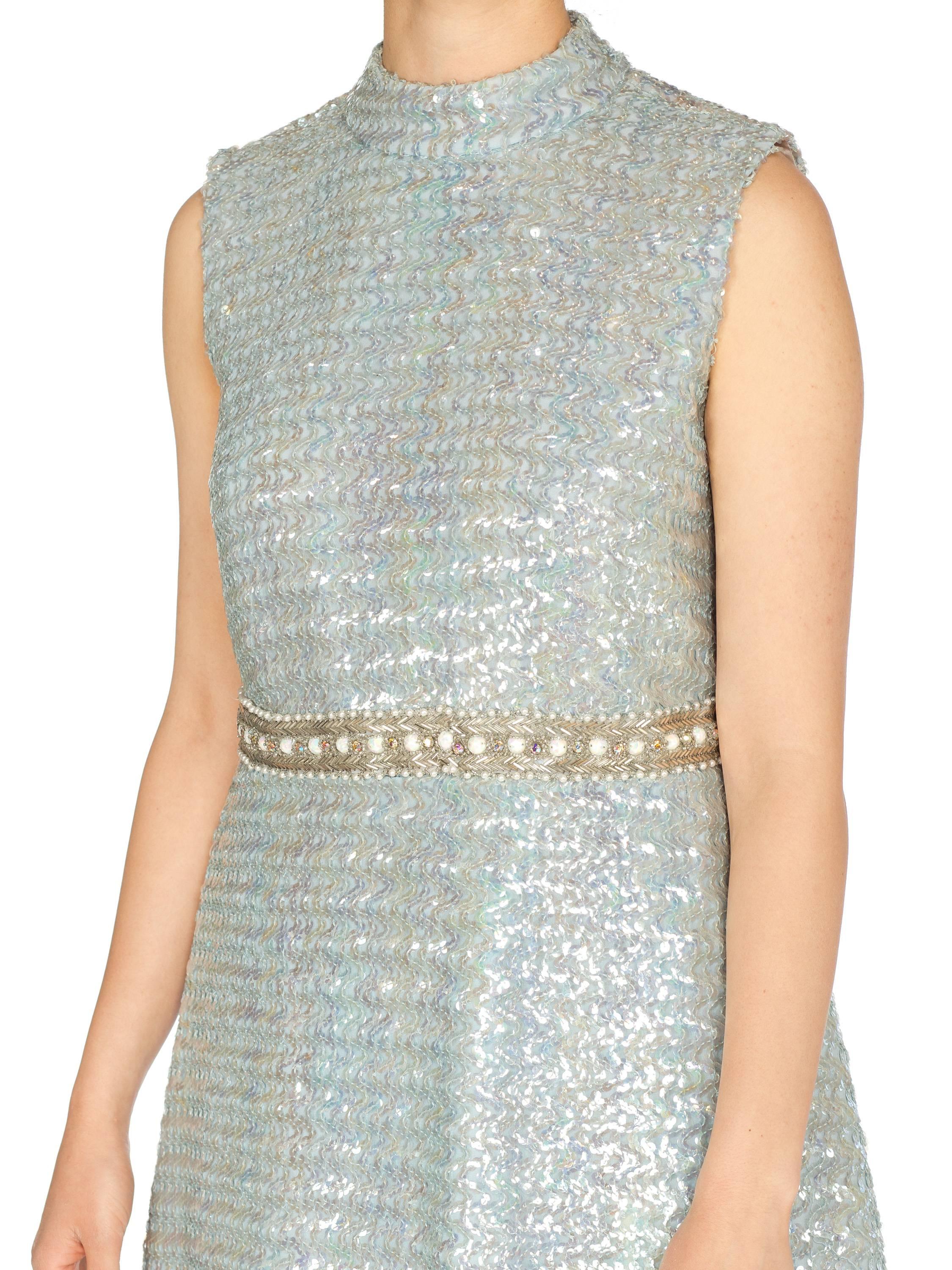  Malcolm Starr Pastel Blue Sequined Mod Pantsuit, 1960s In Excellent Condition In New York, NY