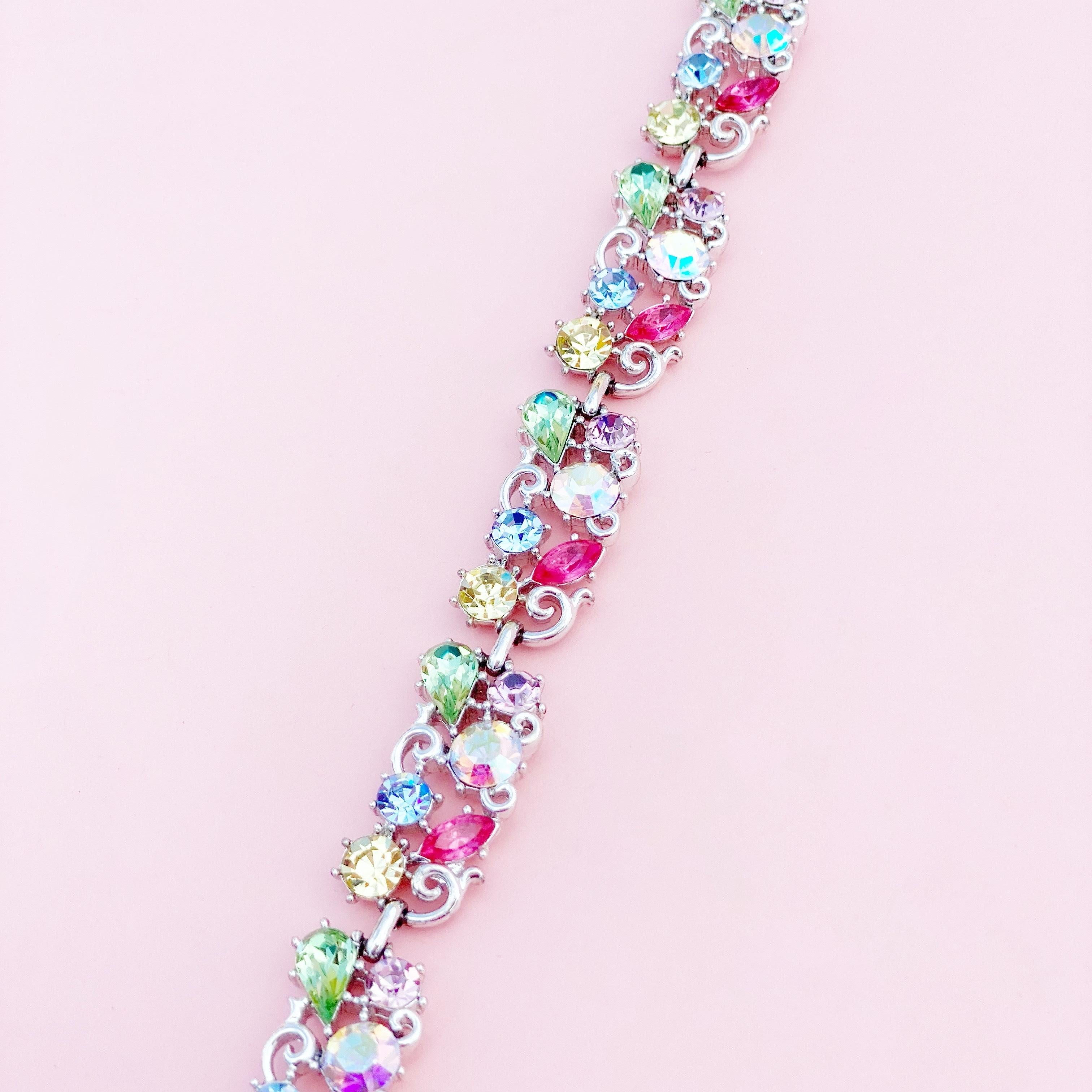 1960s Pastel Crystal Rhinestone Fruit Salad Cocktail Choker Necklace By Lisner 1