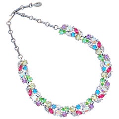 Vintage 1960s Pastel Crystal Rhinestone Fruit Salad Cocktail Choker Necklace By Lisner