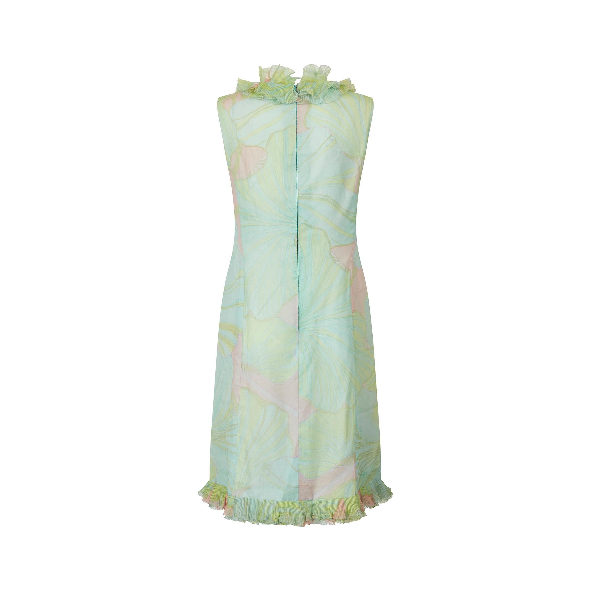 1960s Pastel Silk Chiffon Shift Dress In Excellent Condition For Sale In London, GB