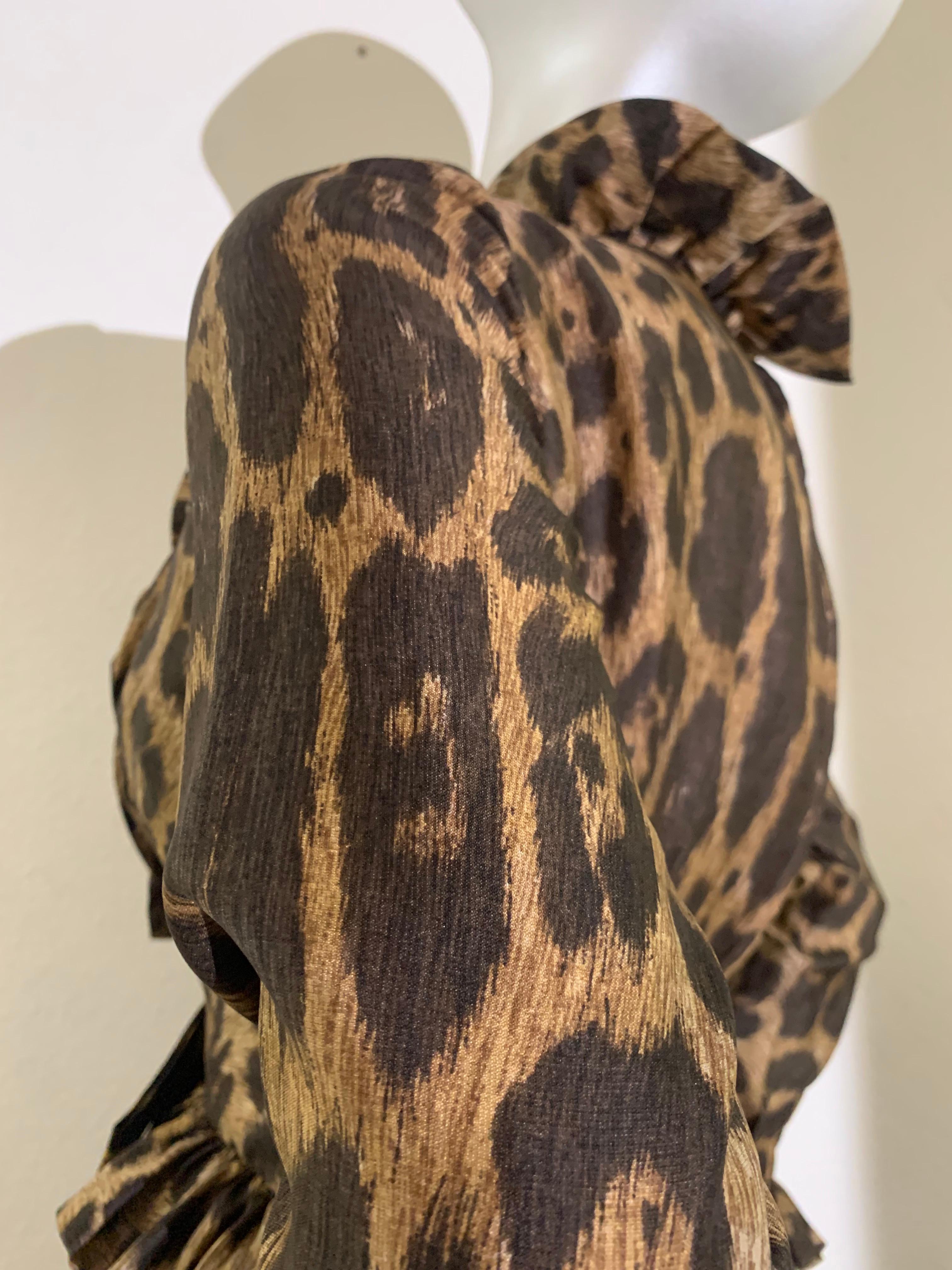 Pat Sandler Cocktailkleid aus Seide mit Leopardenmuster und Rüschendetails, 1960er Jahre im Angebot 5