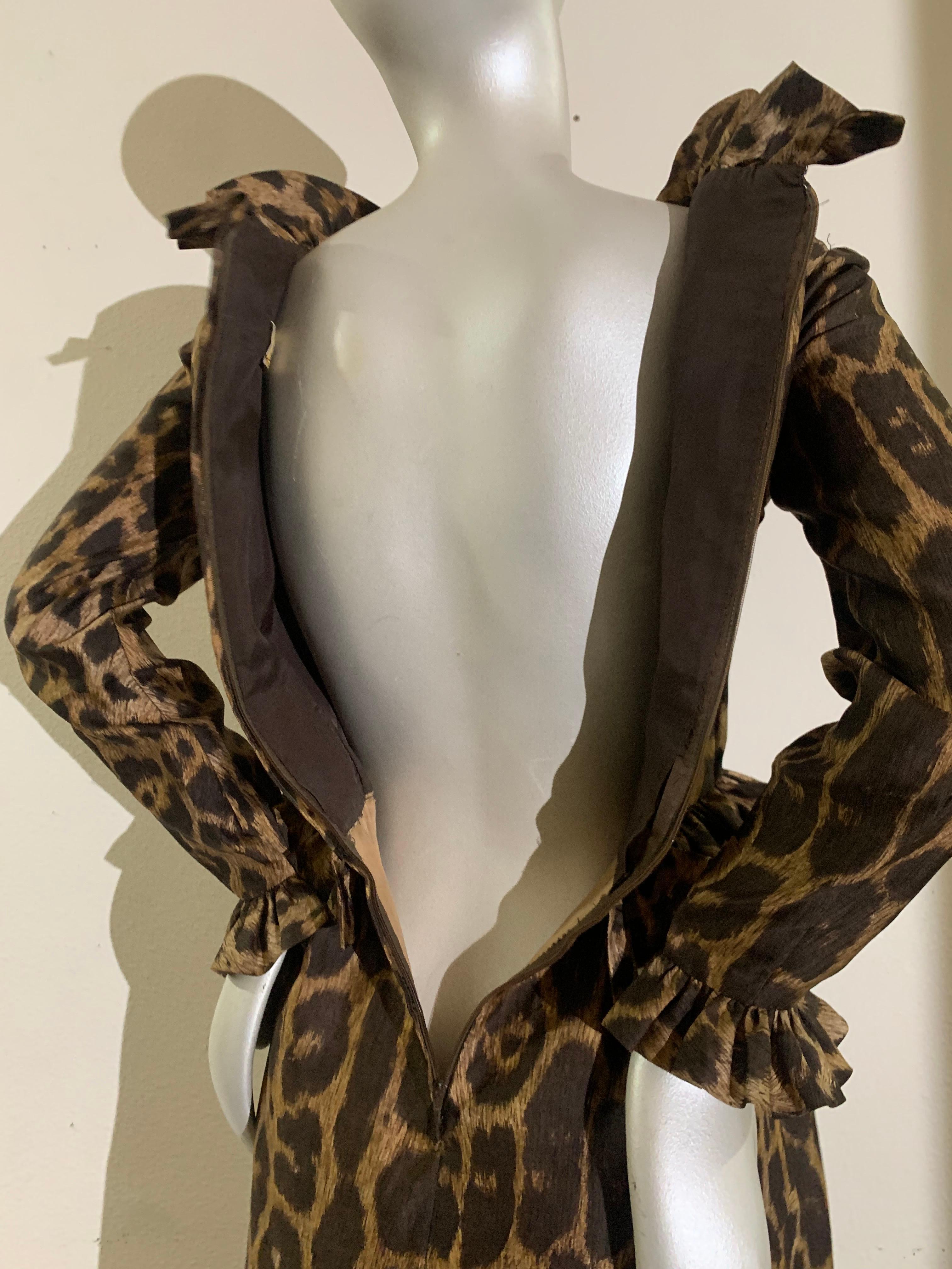 Pat Sandler Cocktailkleid aus Seide mit Leopardenmuster und Rüschendetails, 1960er Jahre im Angebot 10