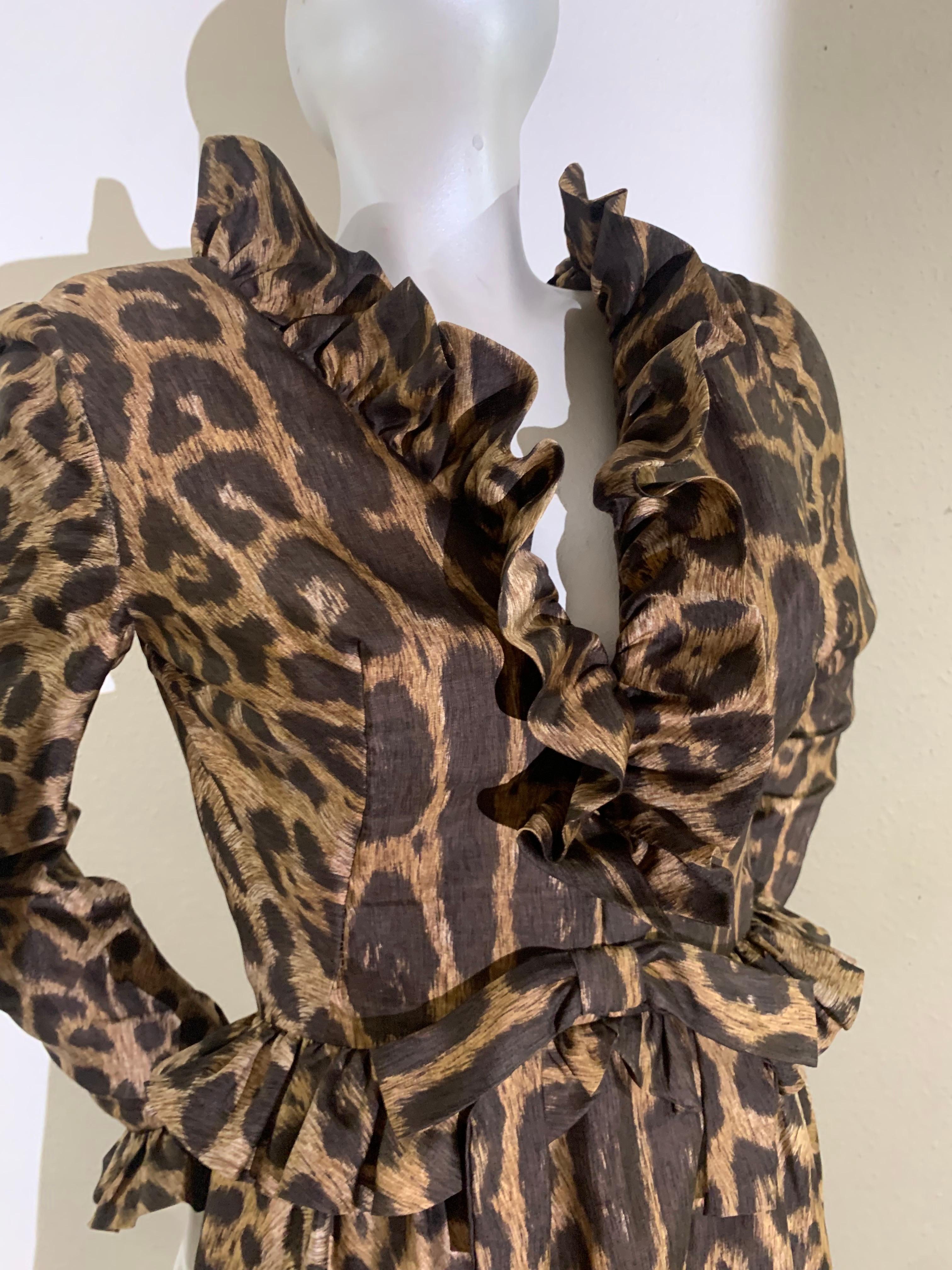 Pat Sandler Cocktailkleid aus Seide mit Leopardenmuster und Rüschendetails, 1960er Jahre Damen im Angebot