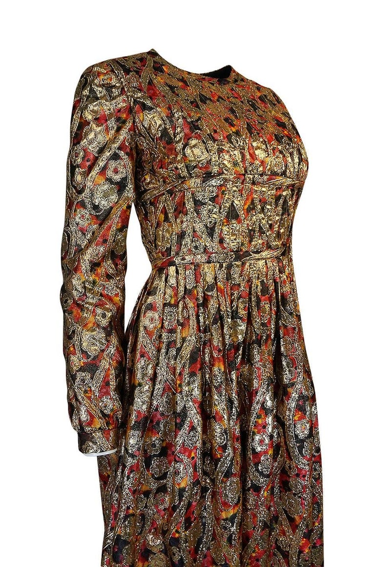 1960s Pat Sandler Metallic Gold and Coral Floral Print ...