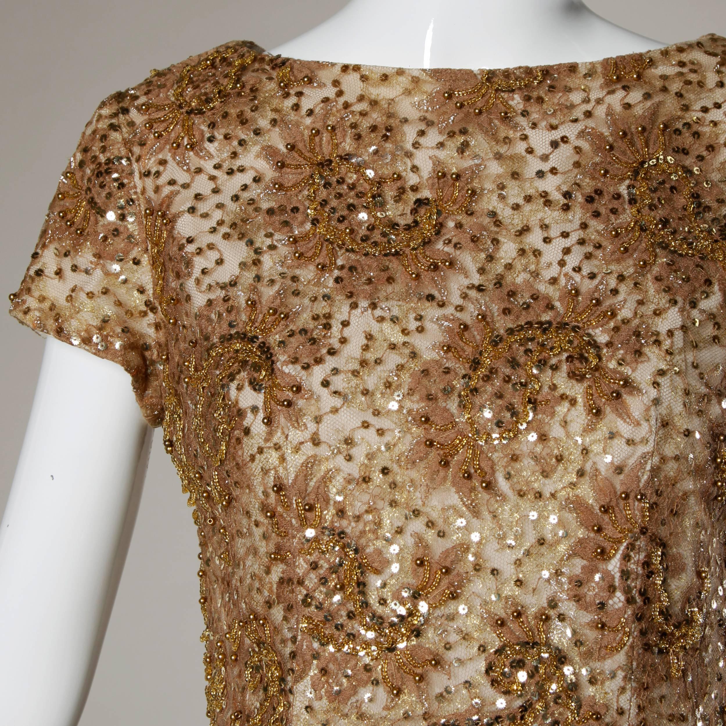 1960 Pat Sandler Vintage 2-Piece Beaded Lace Silk Chiffon Cocktail Dress in vendita 2