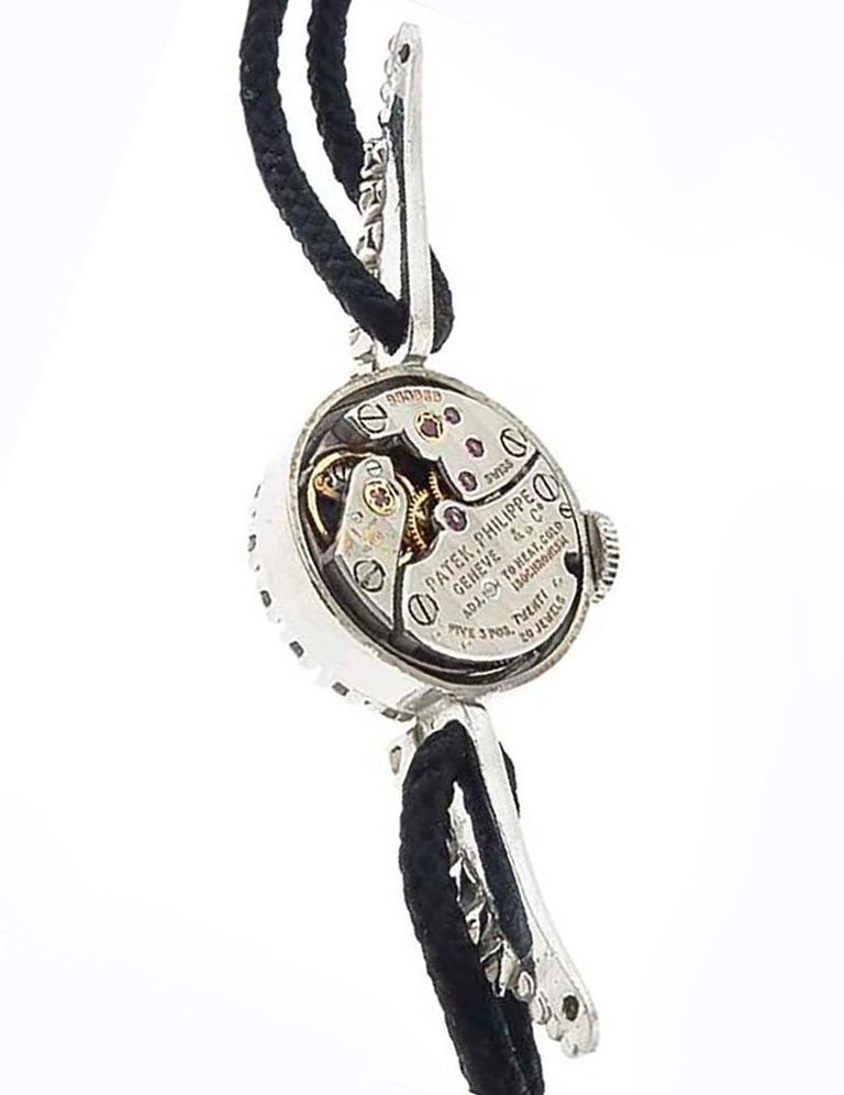 Round Cut 1960s Patek Philippe Platinum Floating Diamond Bar Motif Bracelet Watch For Sale
