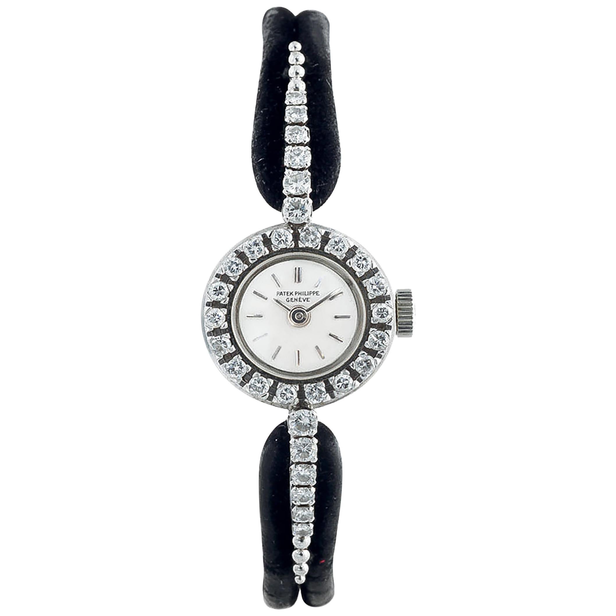 1960s Patek Philippe Platinum Floating Diamond Bar Motif Bracelet Watch