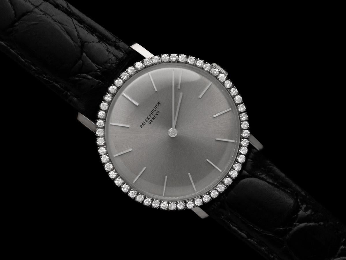 1960's Patek Philippe Vintage Mens Handwound Ref. 3468 Dress Watch - White Gold In Excellent Condition In Suwanee, GA