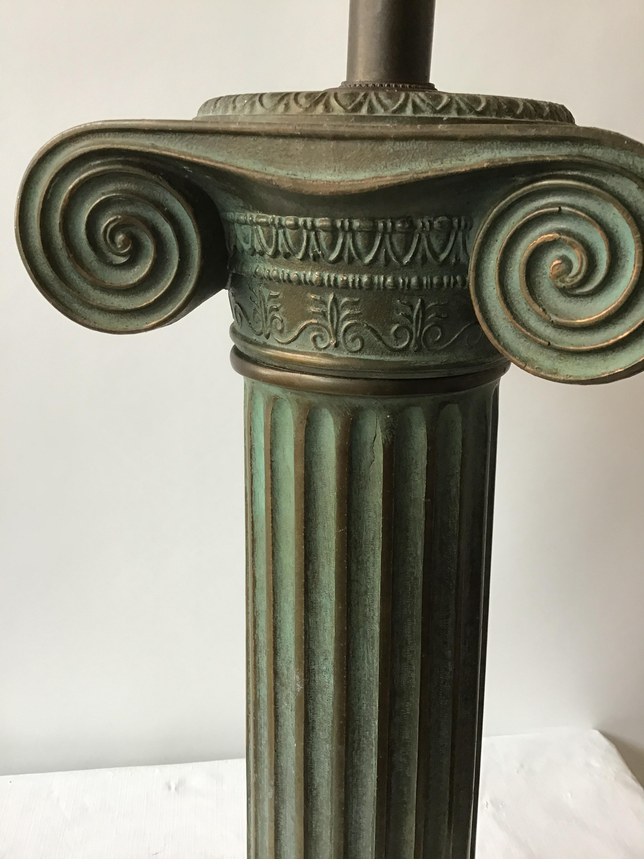 1960s Patinated Brass Ionic Column Lamp For Sale 6