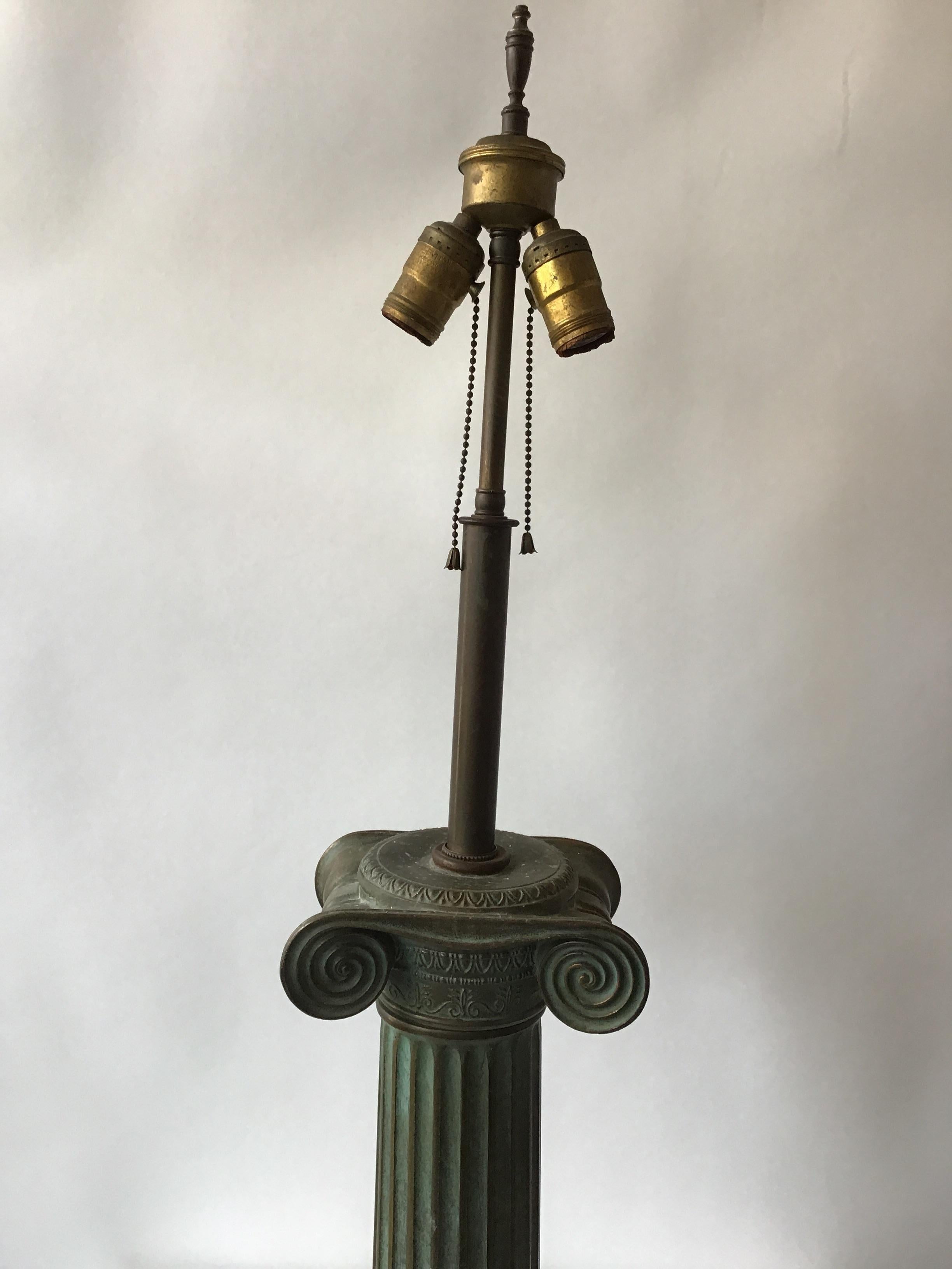 1960s Patinated Brass Ionic Column Lamp For Sale 8