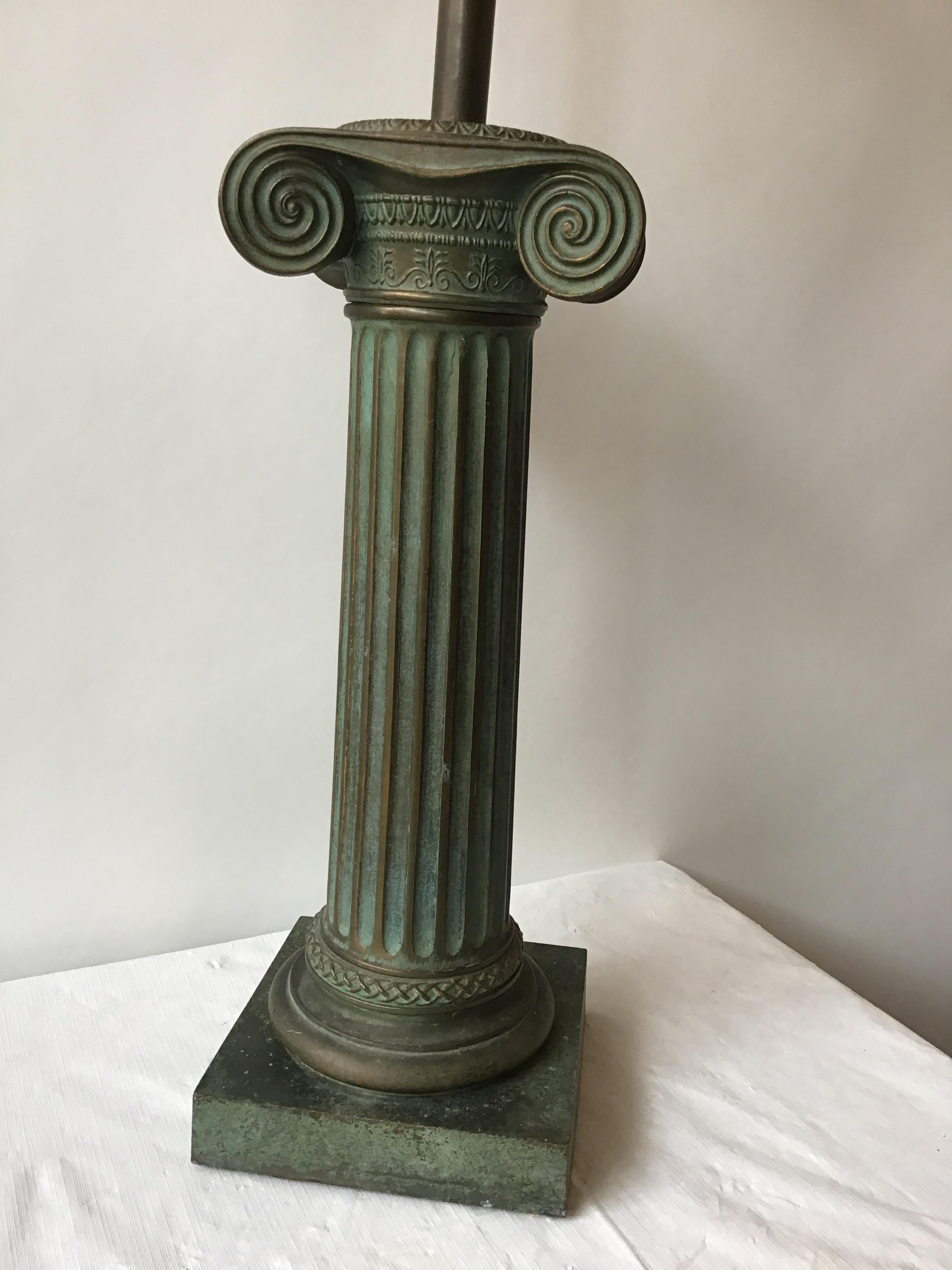 1960s Patinated Brass Ionic Column Lamp In Good Condition For Sale In Tarrytown, NY