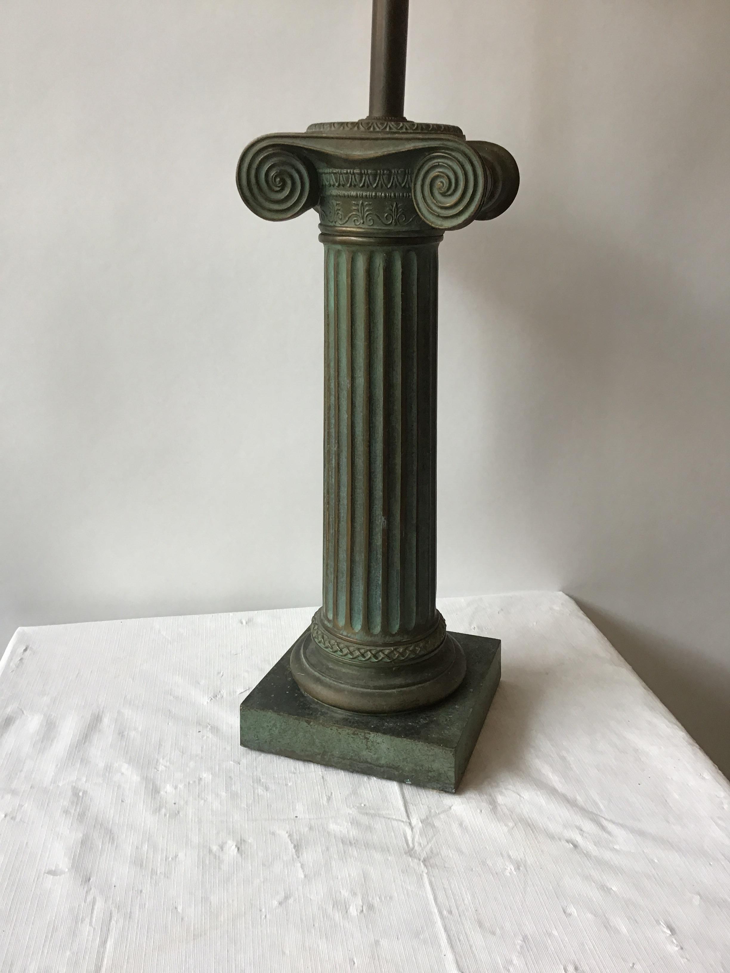 Mid-20th Century 1960s Patinated Brass Ionic Column Lamp For Sale