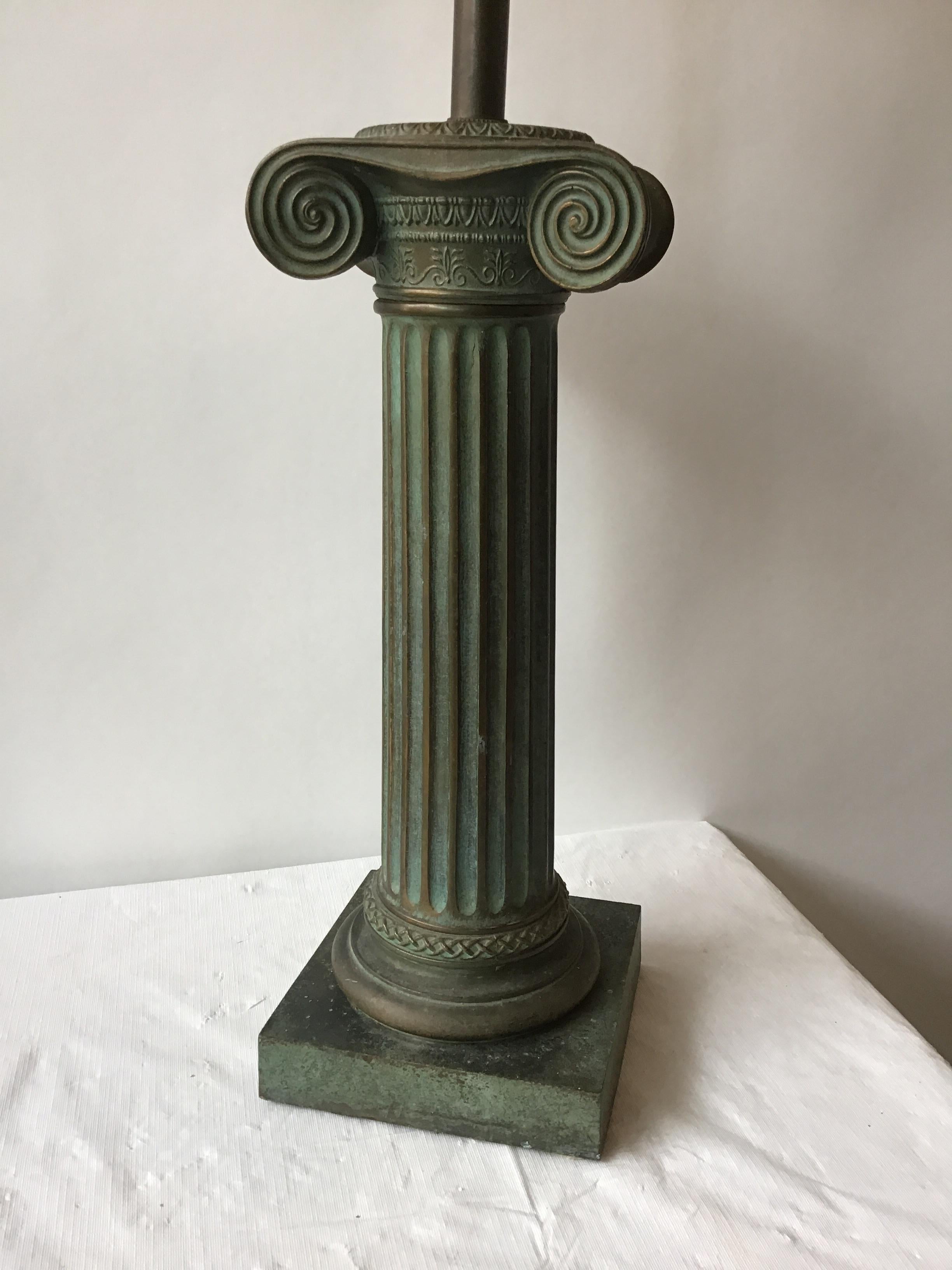 1960s Patinated Brass Ionic Column Lamp For Sale 1