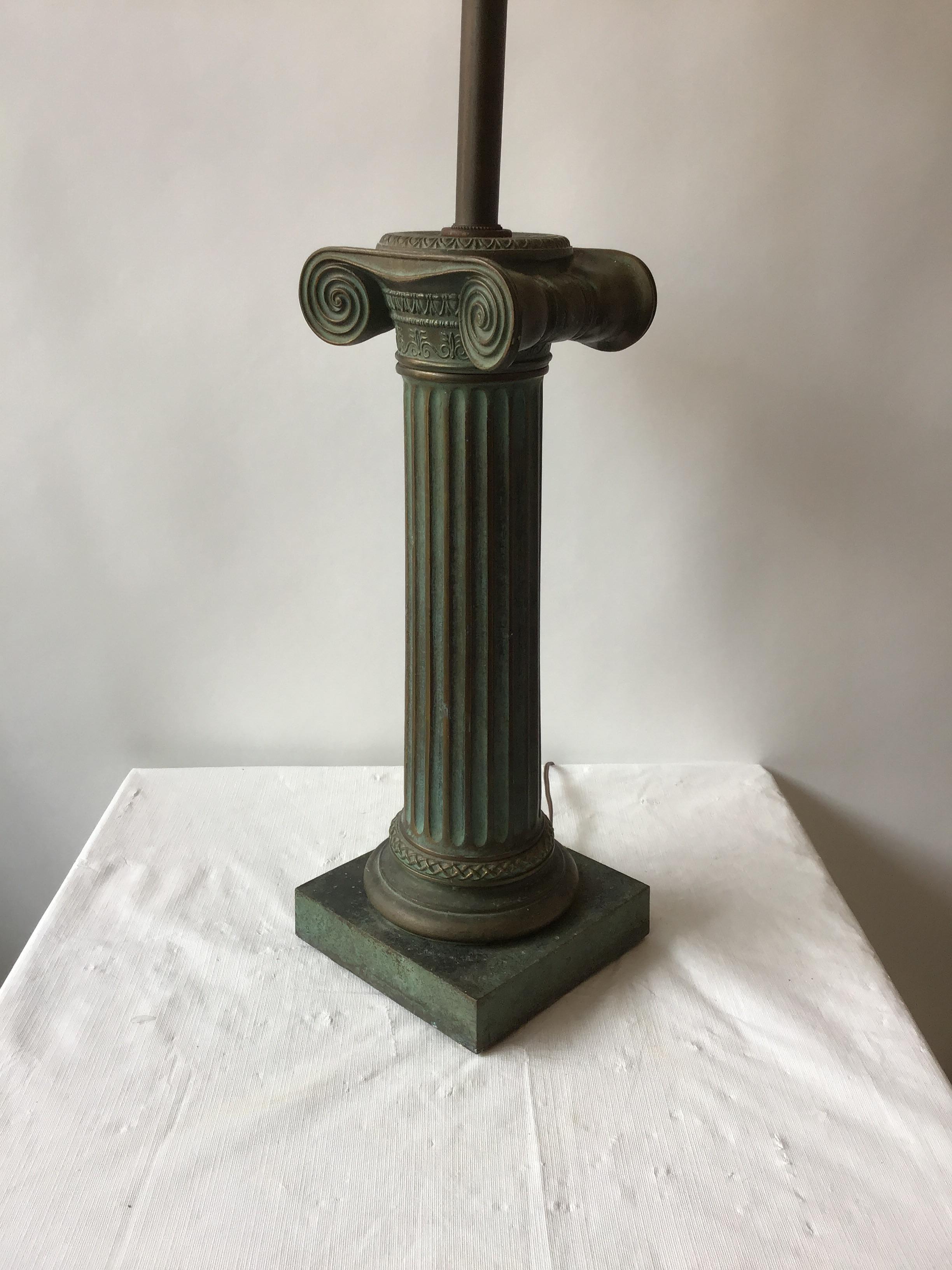 1960s Patinated Brass Ionic Column Lamp For Sale 3