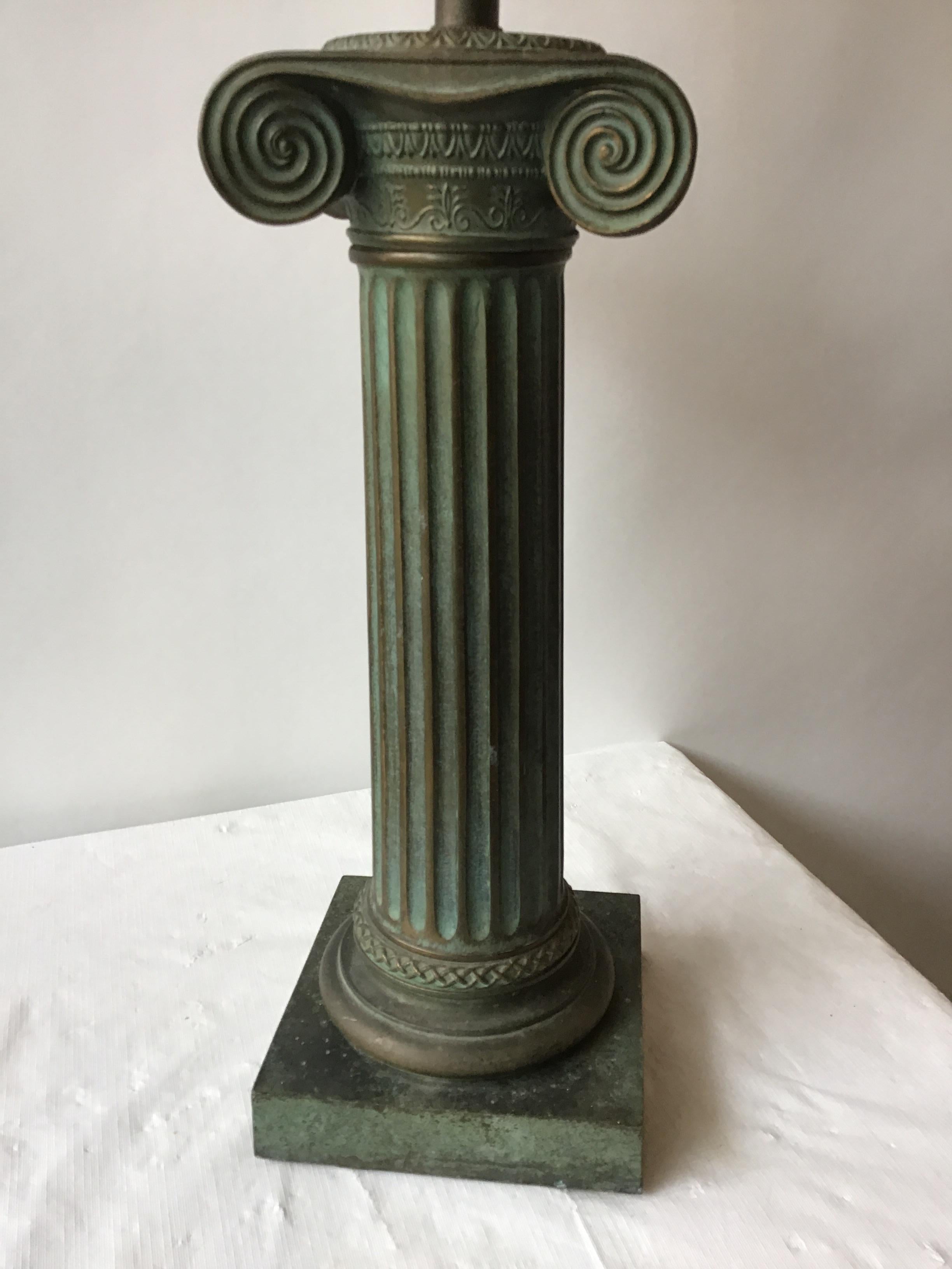 1960s Patinated Brass Ionic Column Lamp For Sale 4