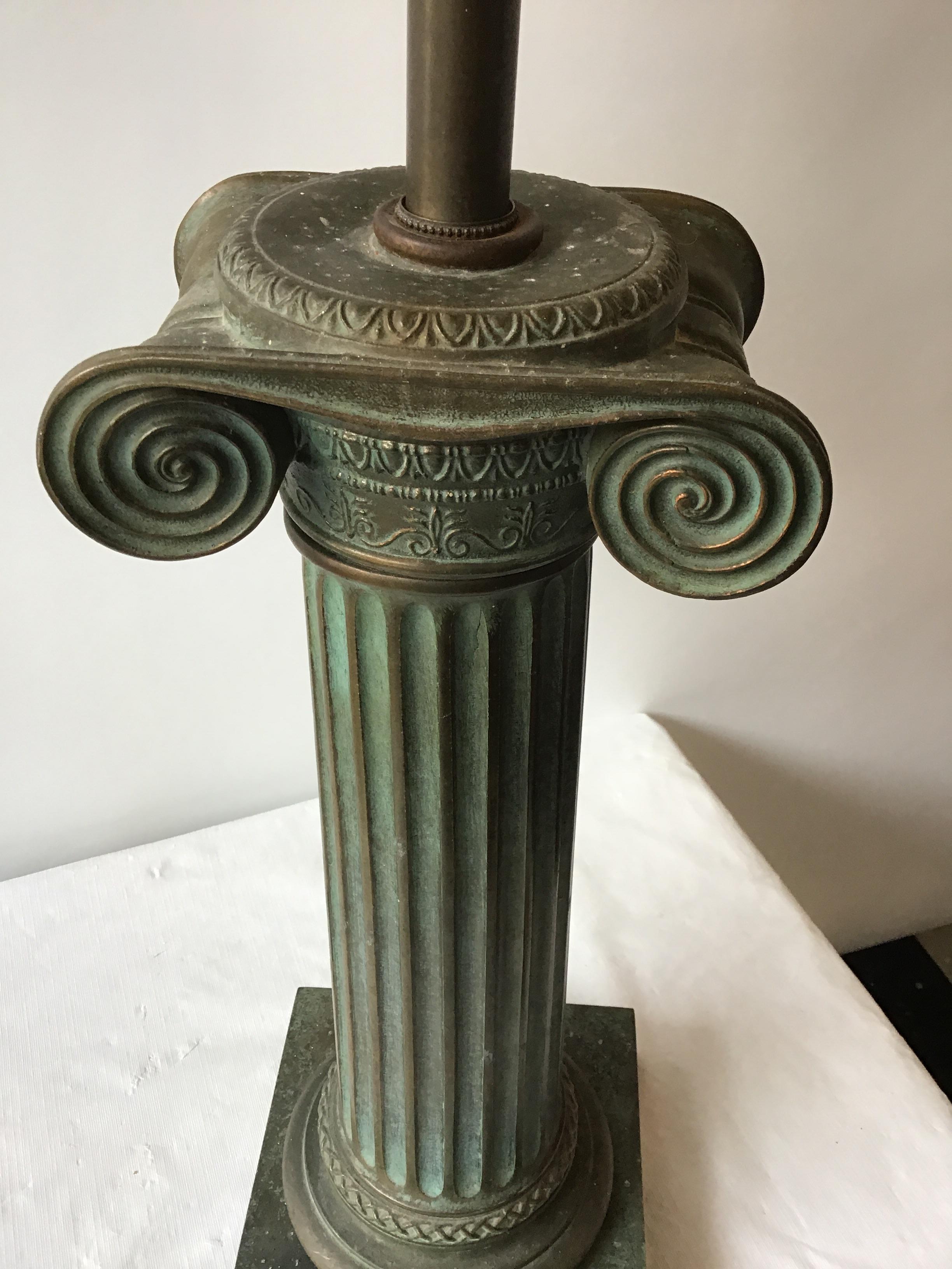 1960s Patinated Brass Ionic Column Lamp For Sale 5