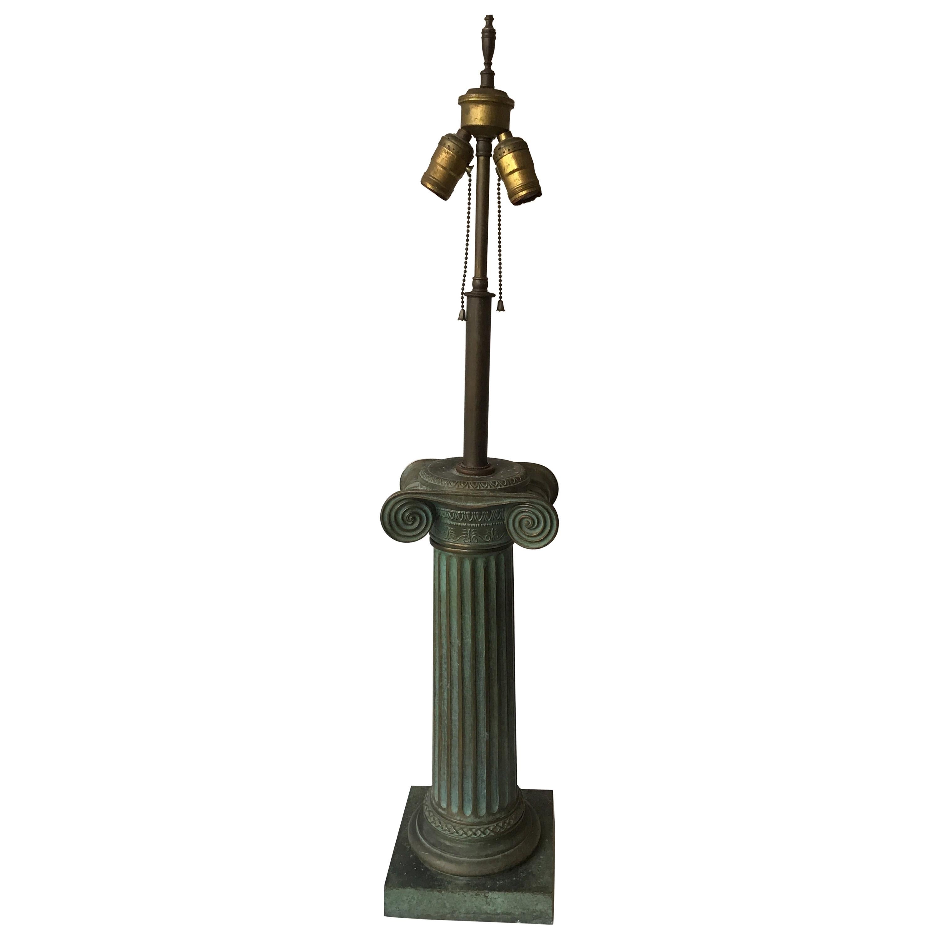 1960s Patinated Brass Ionic Column Lamp For Sale