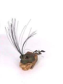 Scultura da tavolo in bronzo patinato del 1960 Uccelli volanti su stagno firmata da Bijan