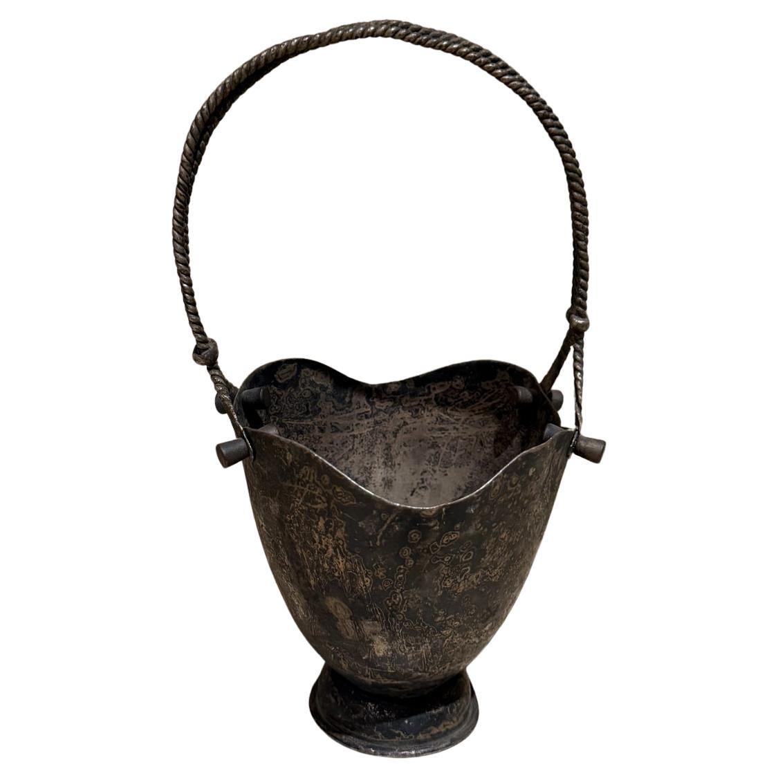 1960s Patinated Silverplate Heart Basket Taxco Mexico