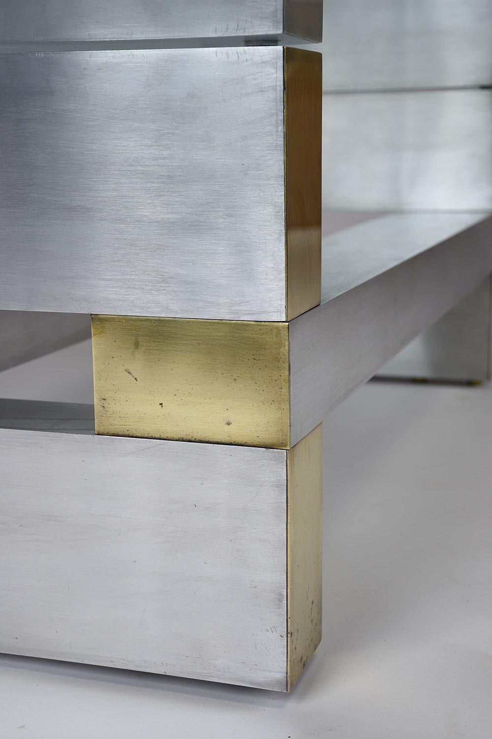 American 1960s Paul Evans Style Mid-Century Modern Coffee Table with Brushed Steel Base For Sale