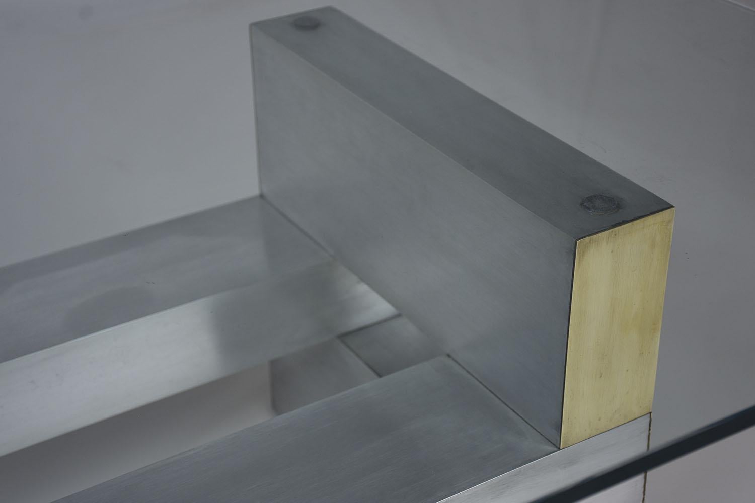 1960s Paul Evans Style Mid-Century Modern Coffee Table with Brushed Steel Base In Good Condition For Sale In Los Angeles, CA