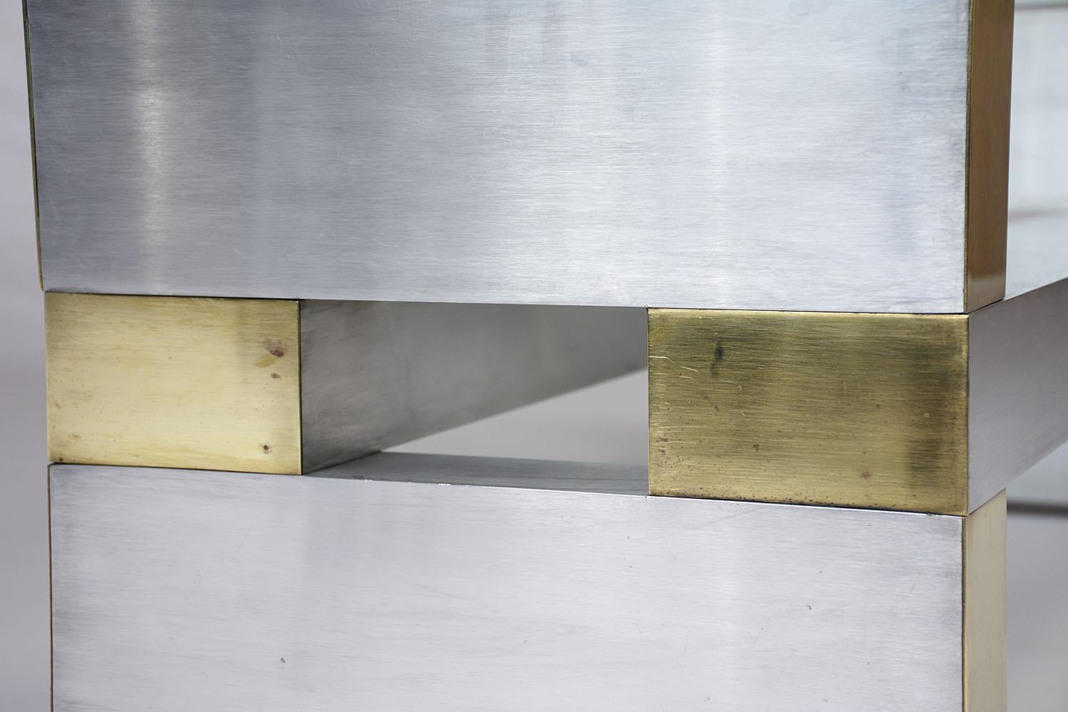 Mid-20th Century 1960s Paul Evans Style Mid-Century Modern Coffee Table with Brushed Steel Base For Sale