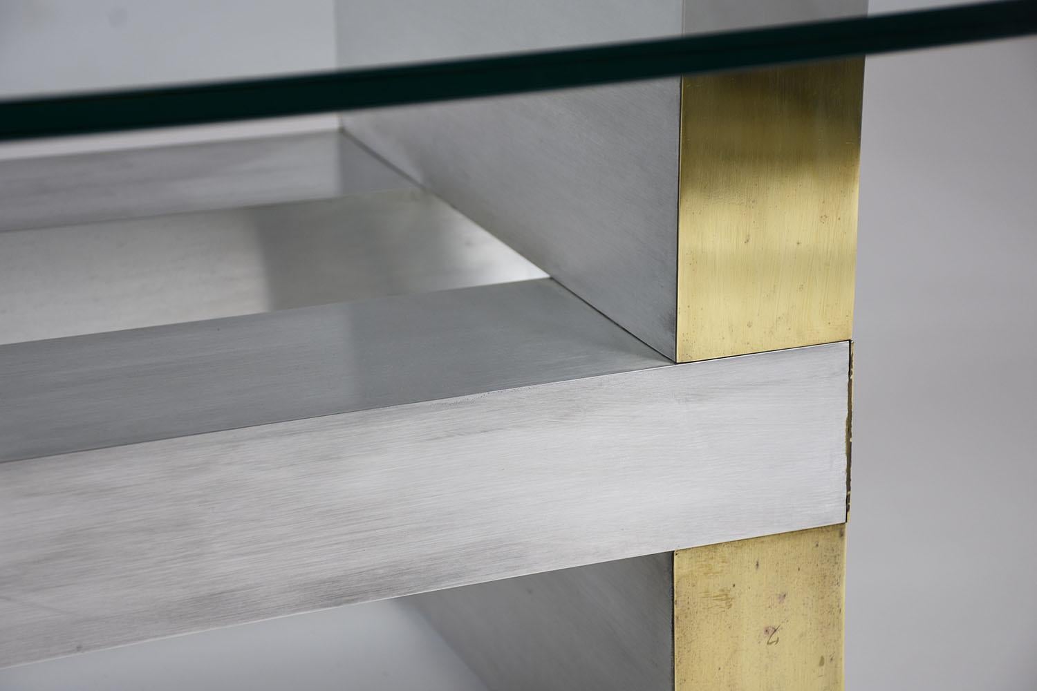Metal 1960s Paul Evans Style Mid-Century Modern Coffee Table with Brushed Steel Base For Sale