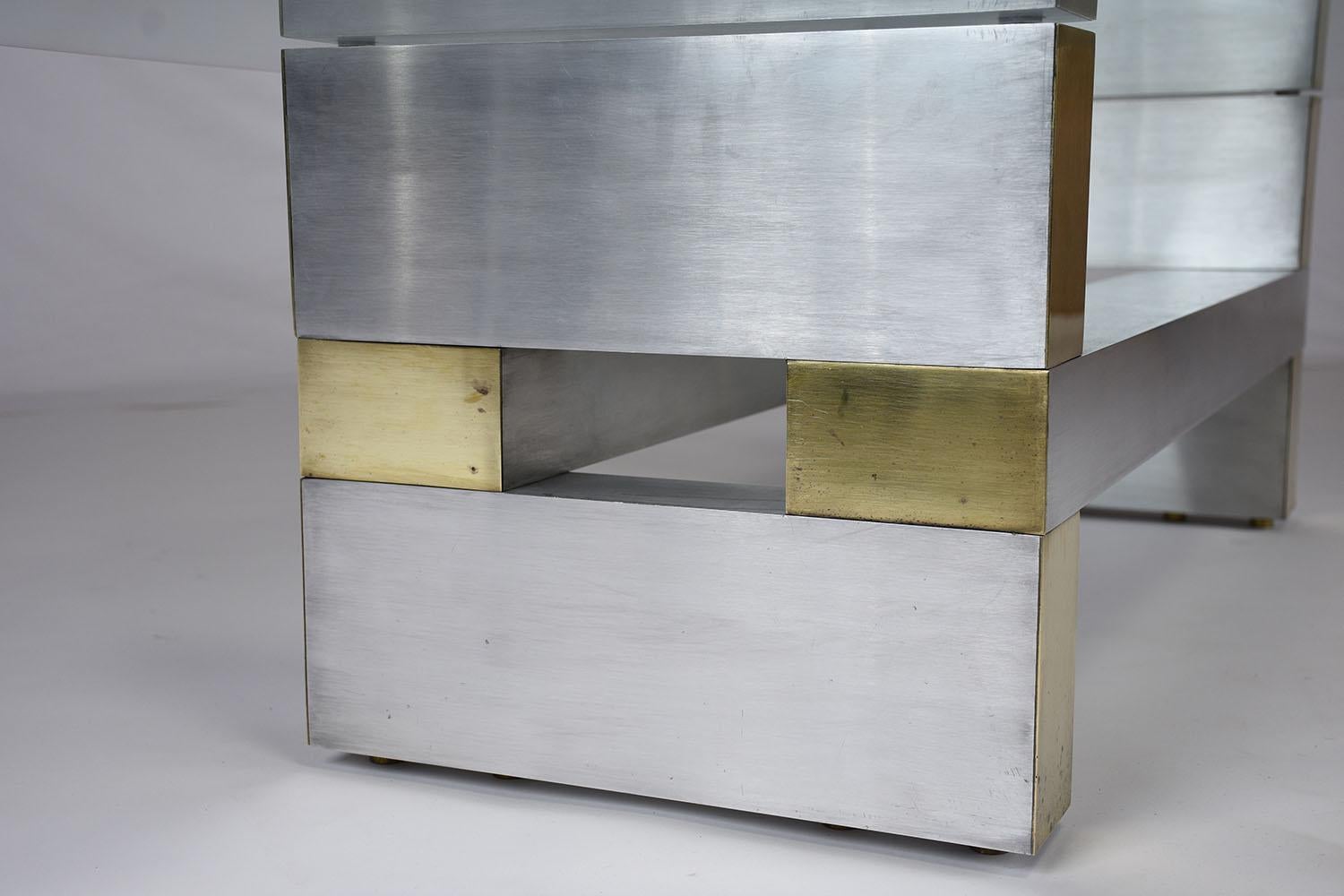 1960s Paul Evans Style Mid-Century Modern Coffee Table with Brushed Steel Base For Sale 1