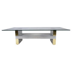 1960s Paul Evans Style Mid-Century Modern Coffee Table with Brushed Steel Base