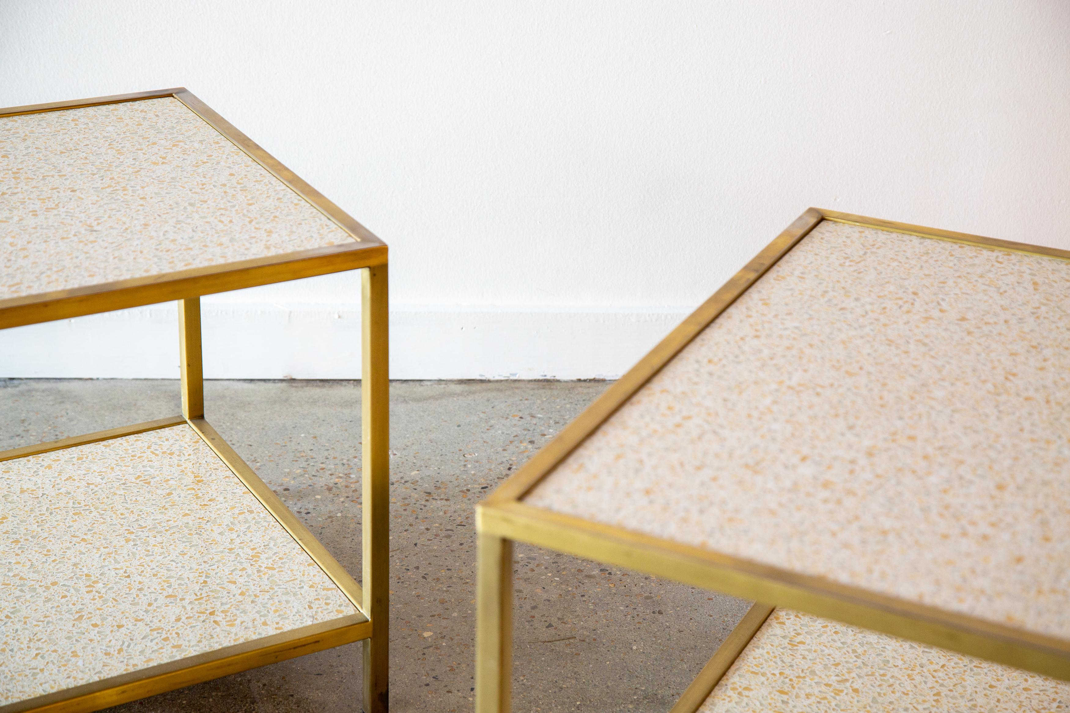 American 1960s Paul Laszlo Custom Brass and Terrazzo End Tables for Goldmans Mccobb style For Sale