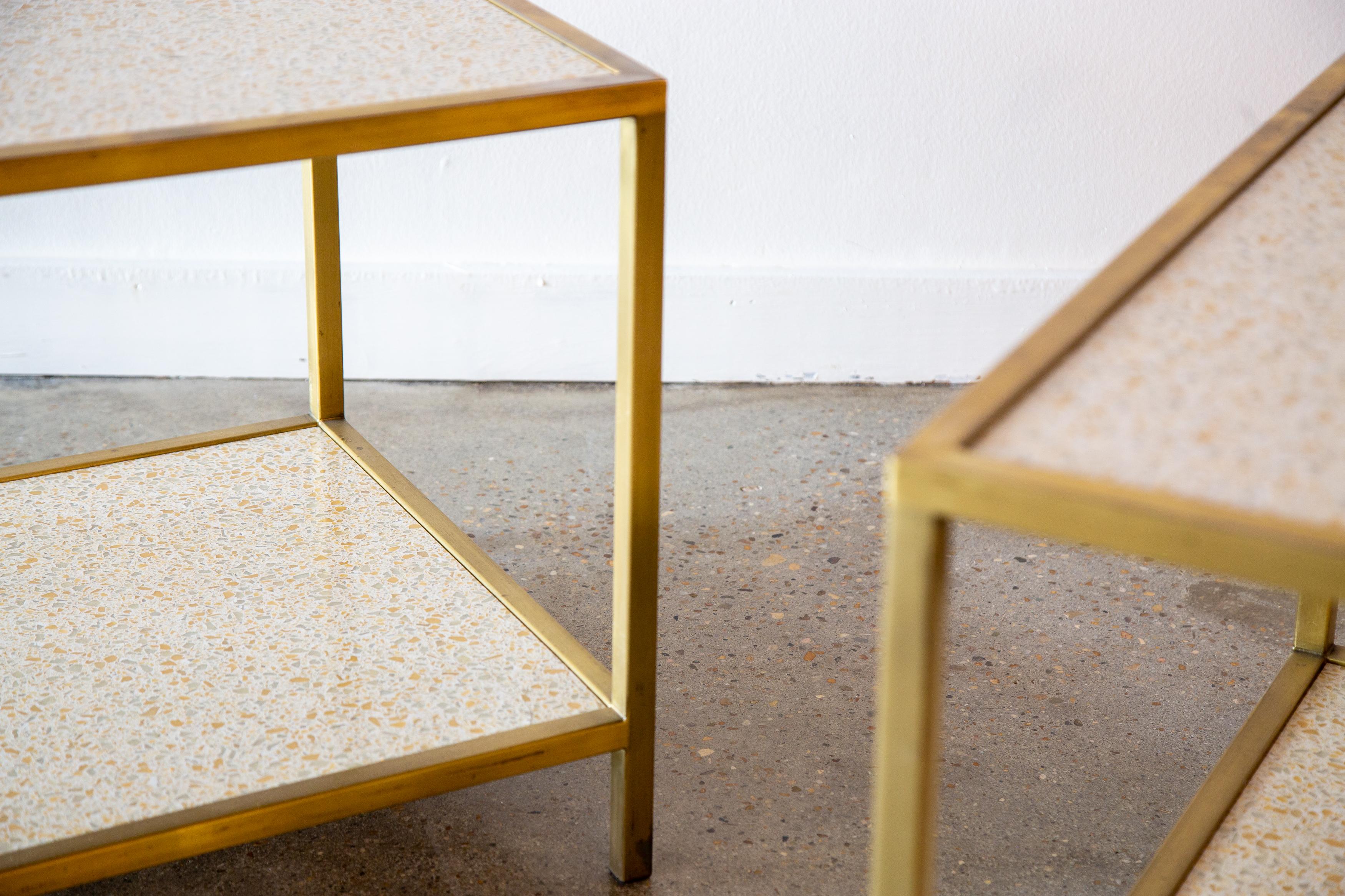 1960s Paul Laszlo Custom Brass and Terrazzo End Tables for Goldmans Mccobb style In Good Condition For Sale In Virginia Beach, VA