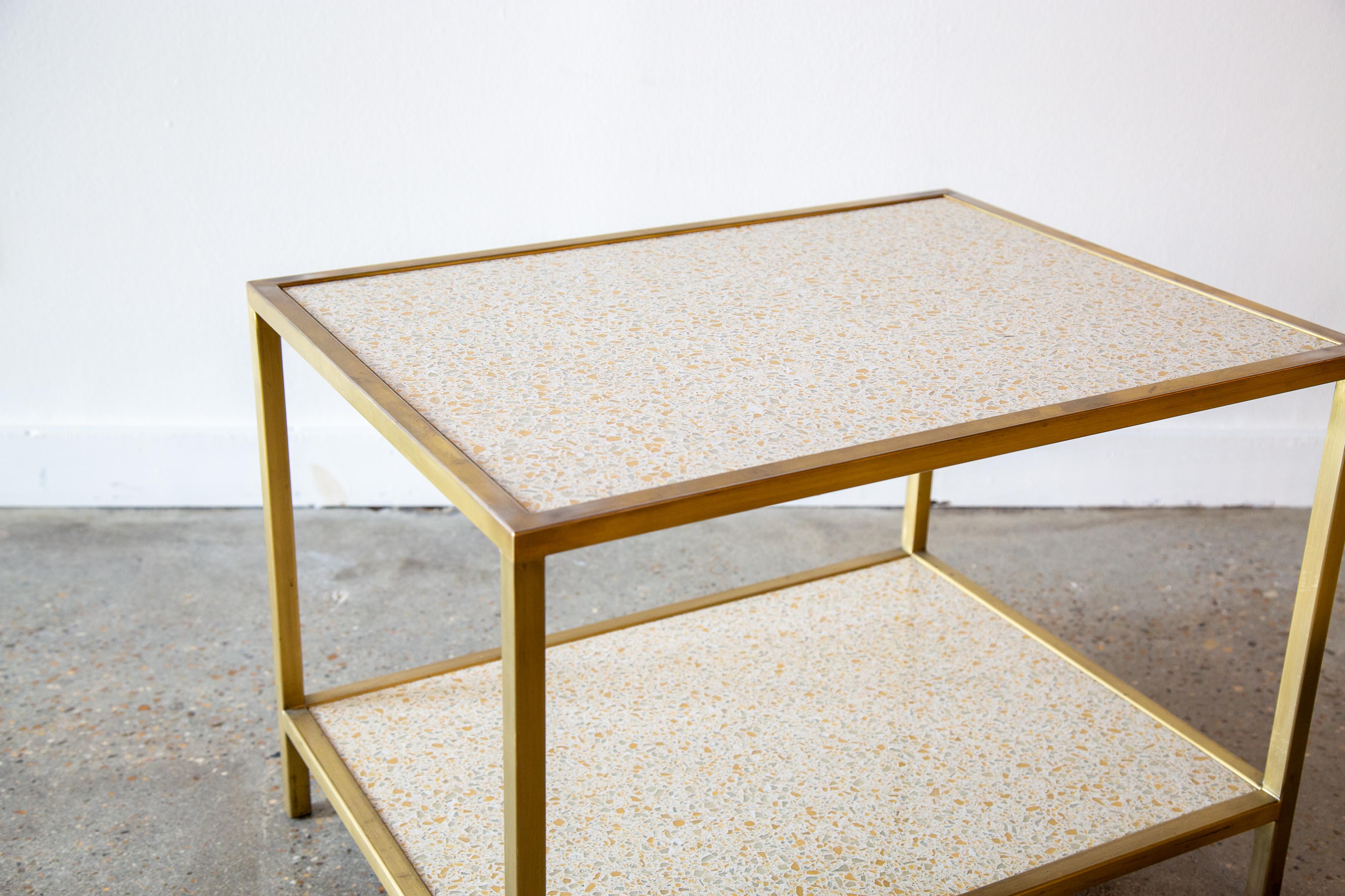 1960s Paul Laszlo Custom Brass and Terrazzo End Tables for Goldmans Mccobb style For Sale 1
