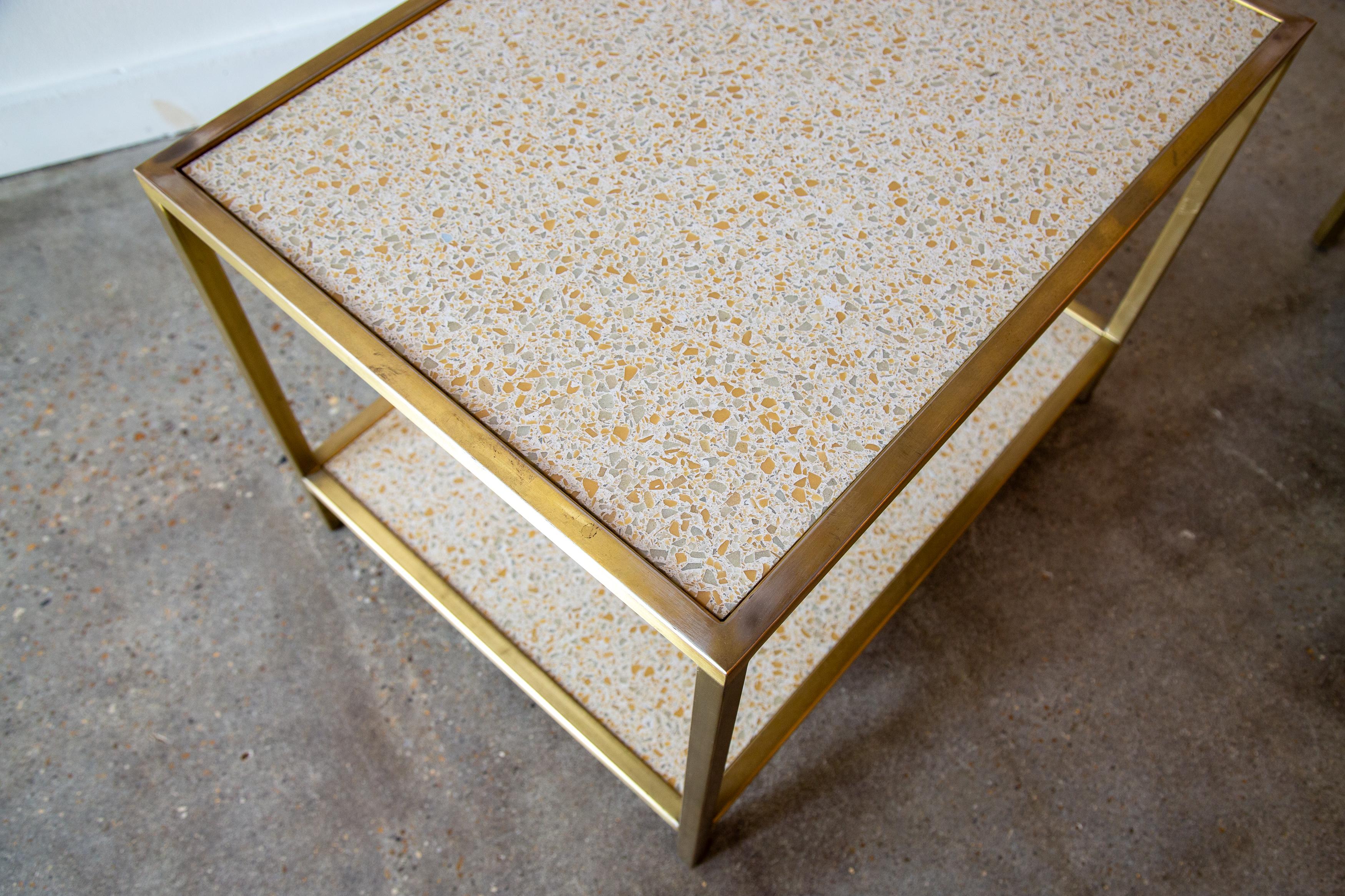 1960s Paul Laszlo Custom Brass and Terrazzo End Tables for Goldmans Mccobb style For Sale 2