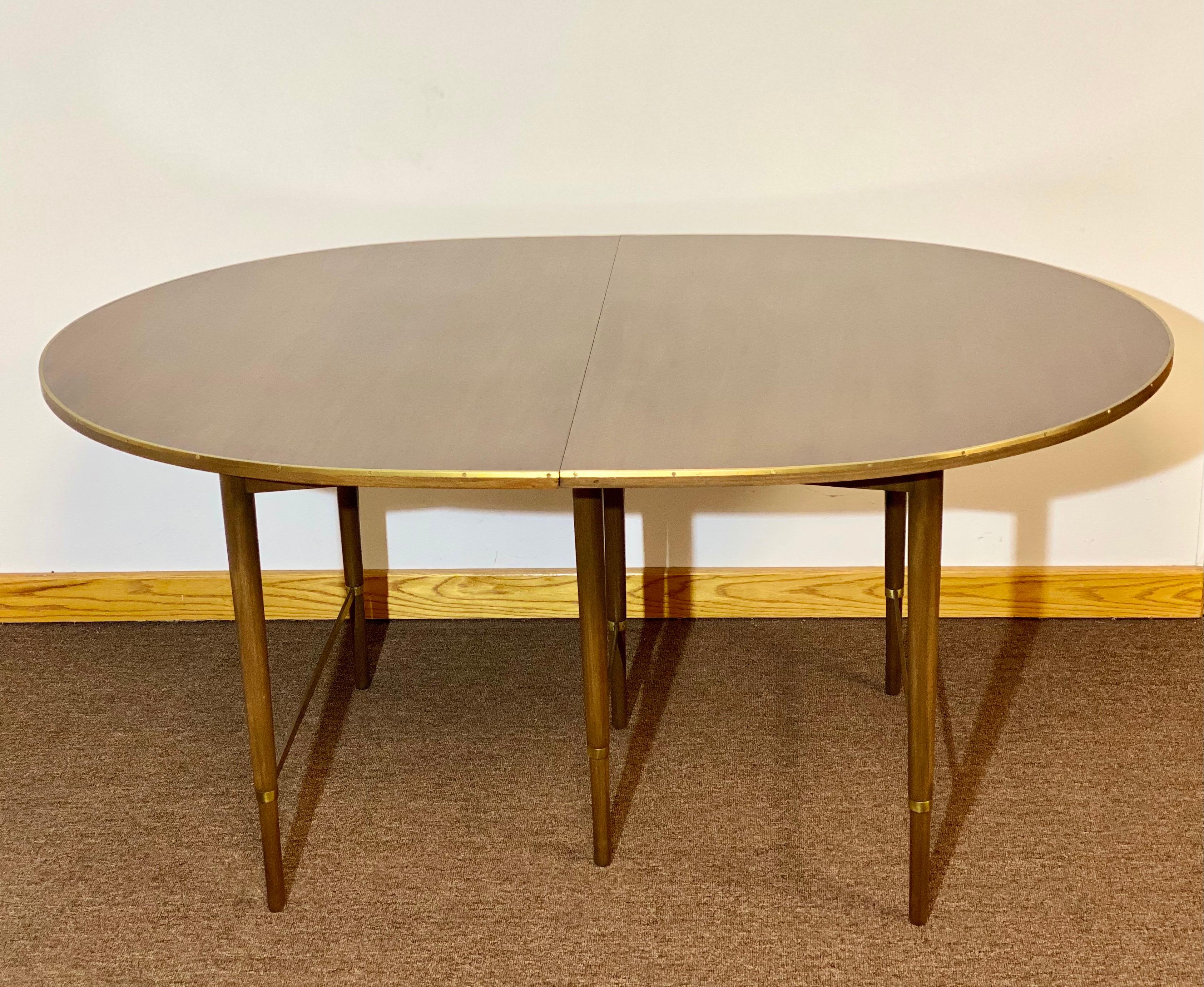 Mid-Century Modern 1960s Paul McCobb Connoisseur Walnut and Brass Extendable Dining Table