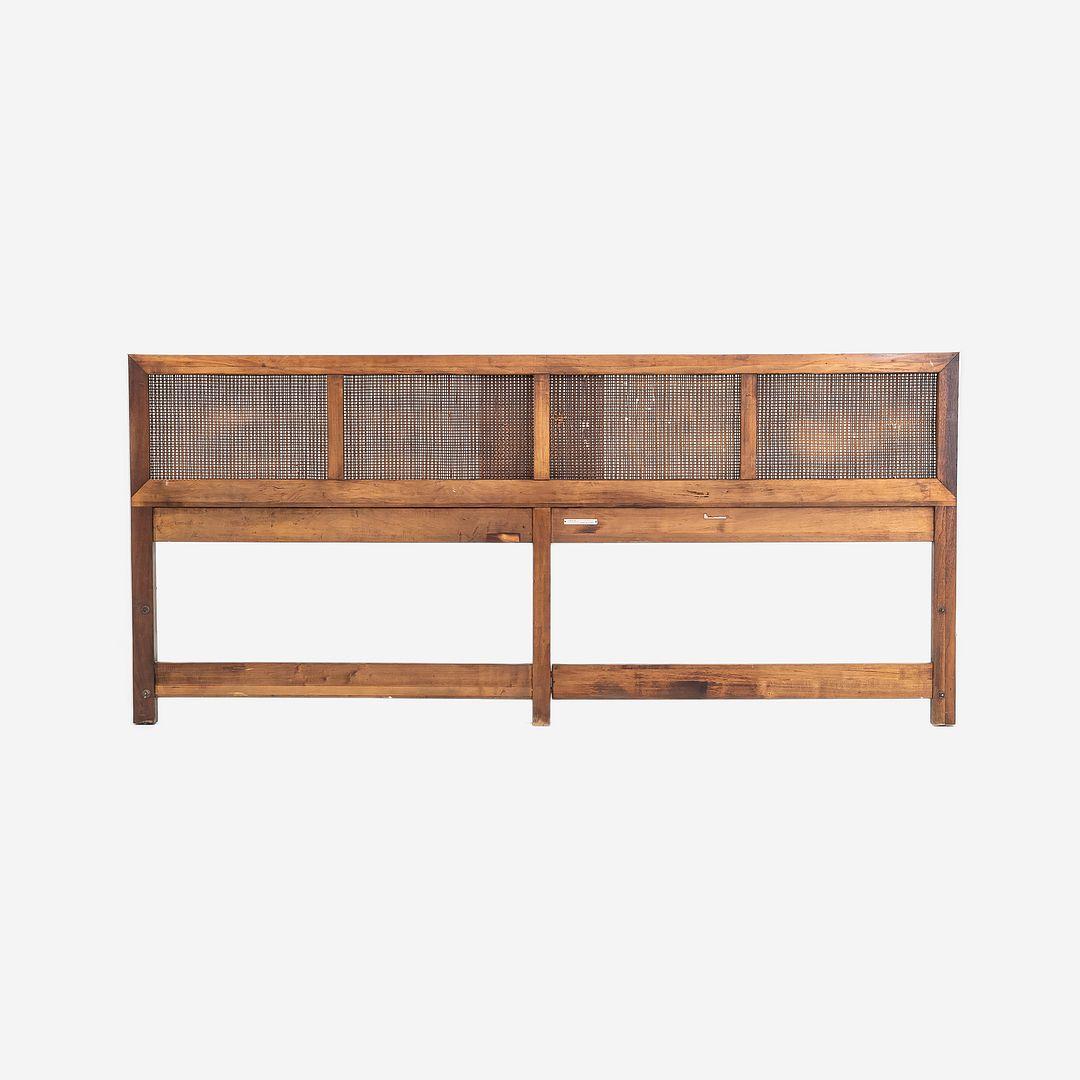 Modern 1960s Paul McCobb for Calvin King Headboard in Walnut with Caned Panels