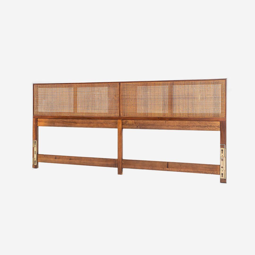 Steel 1960s Paul McCobb for Calvin King Headboard in Walnut with Caned Panels