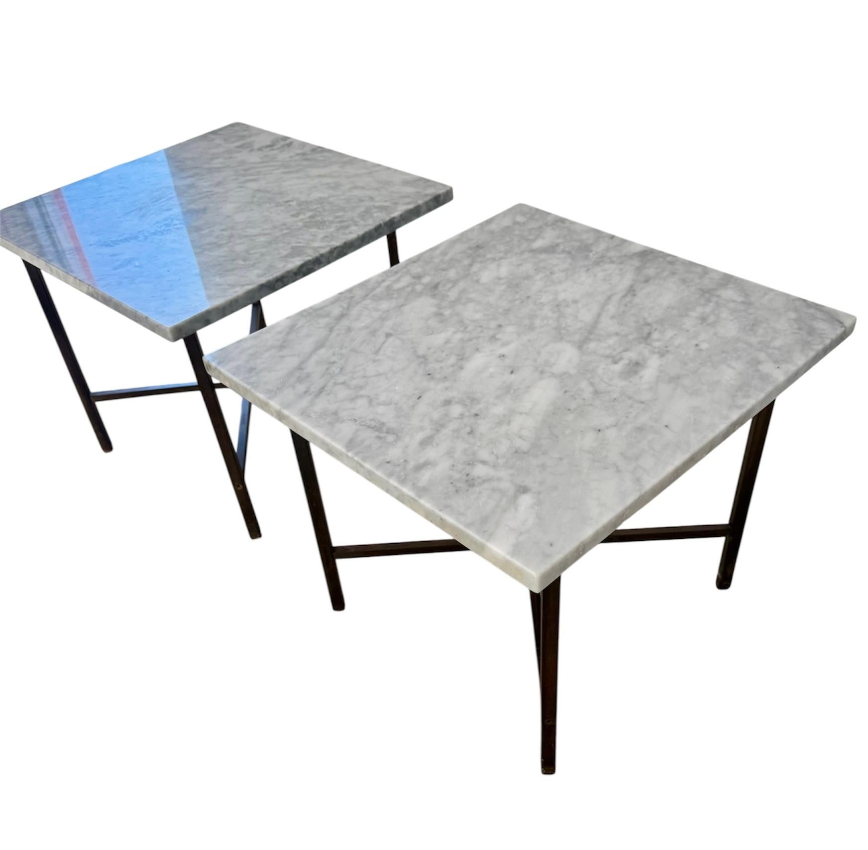 1960s Paul Mccobb Style Brass X Bass Italian Marble Side Tables For Sale 3