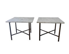 1960s Paul McCobb Style Brass X Bass Italian Marble Side Tables