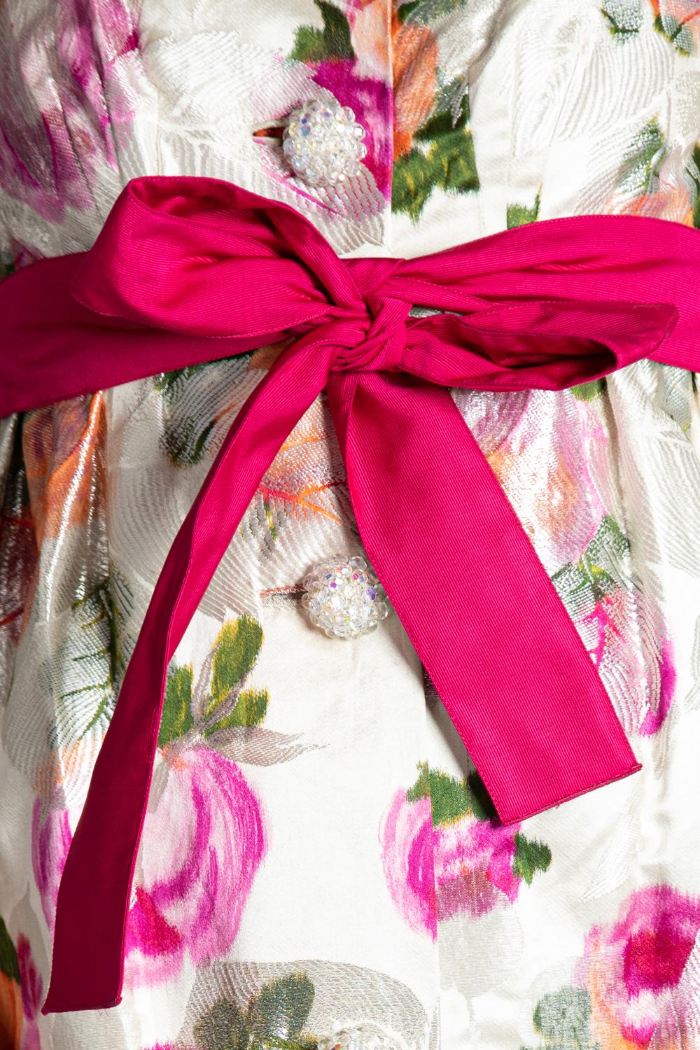 1960S PAUL WHITNEY Floral Print Metallic Silk Blend Brocade Coat Dress With Cry en venta 3