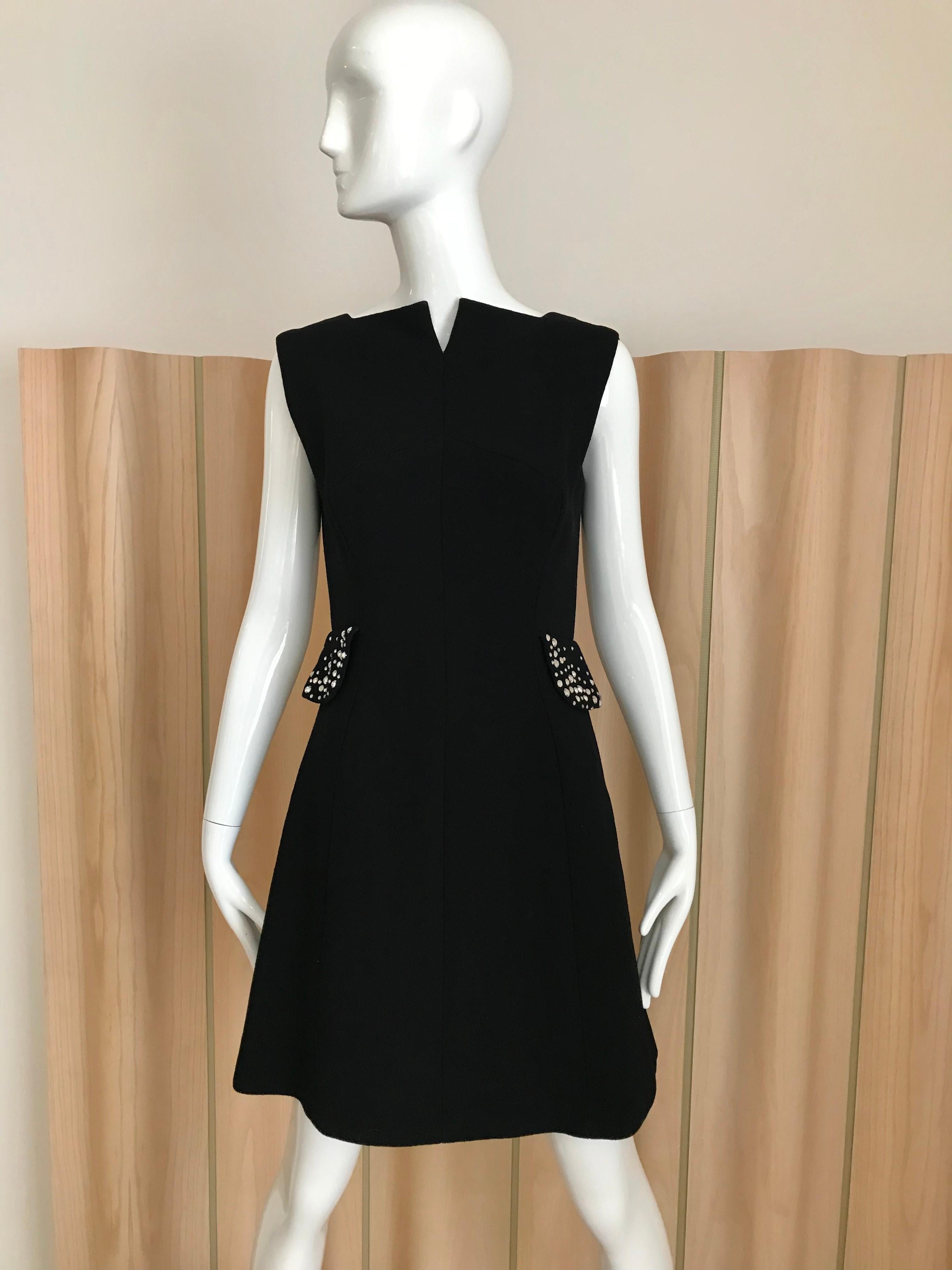 Vintage Pauline Trigere Black Crepe two piece sleeveless dress and coat with rhinestones.