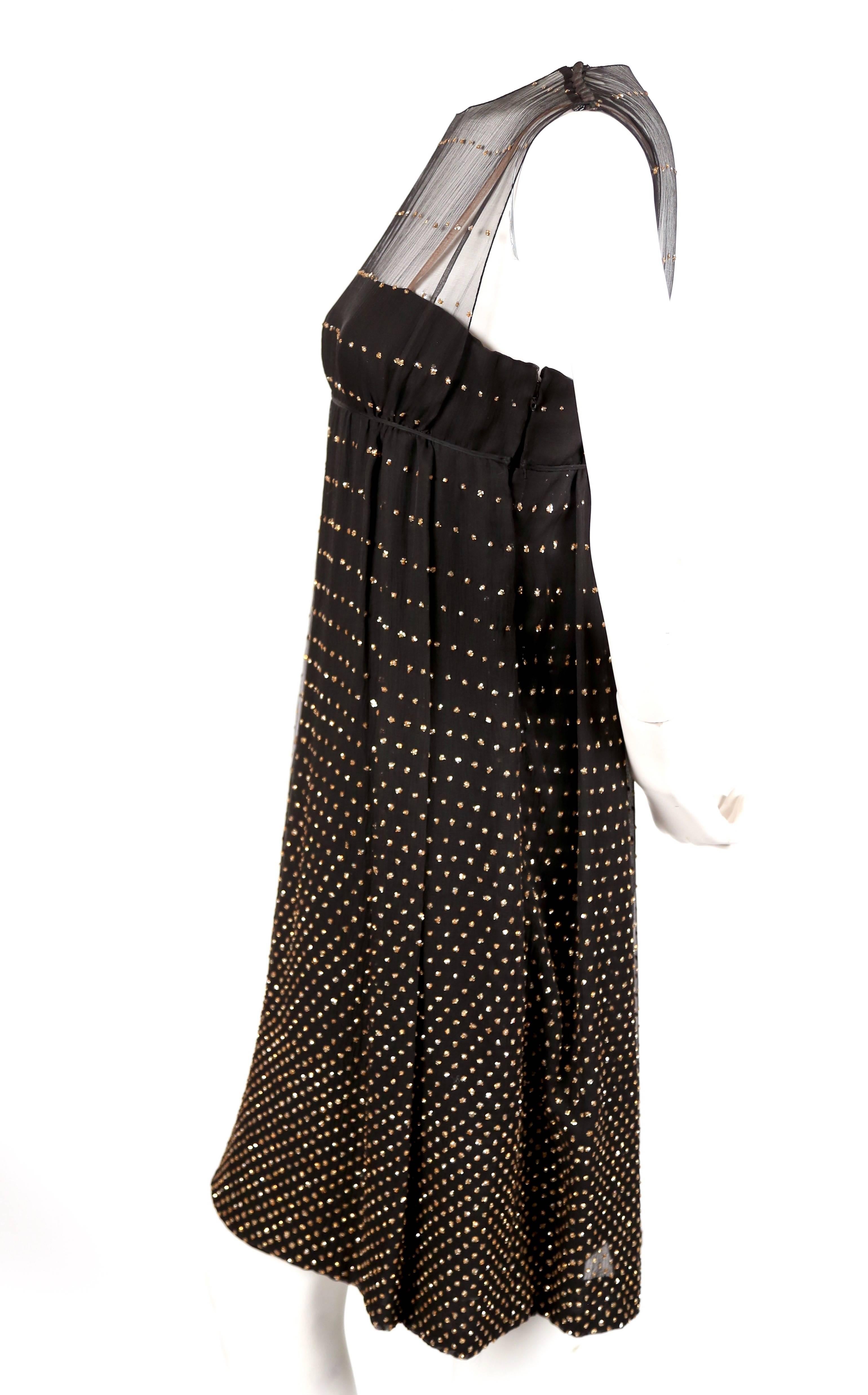 1960's PAULINE TRIGERE black silk dress with glitter accents In Excellent Condition In San Fransisco, CA