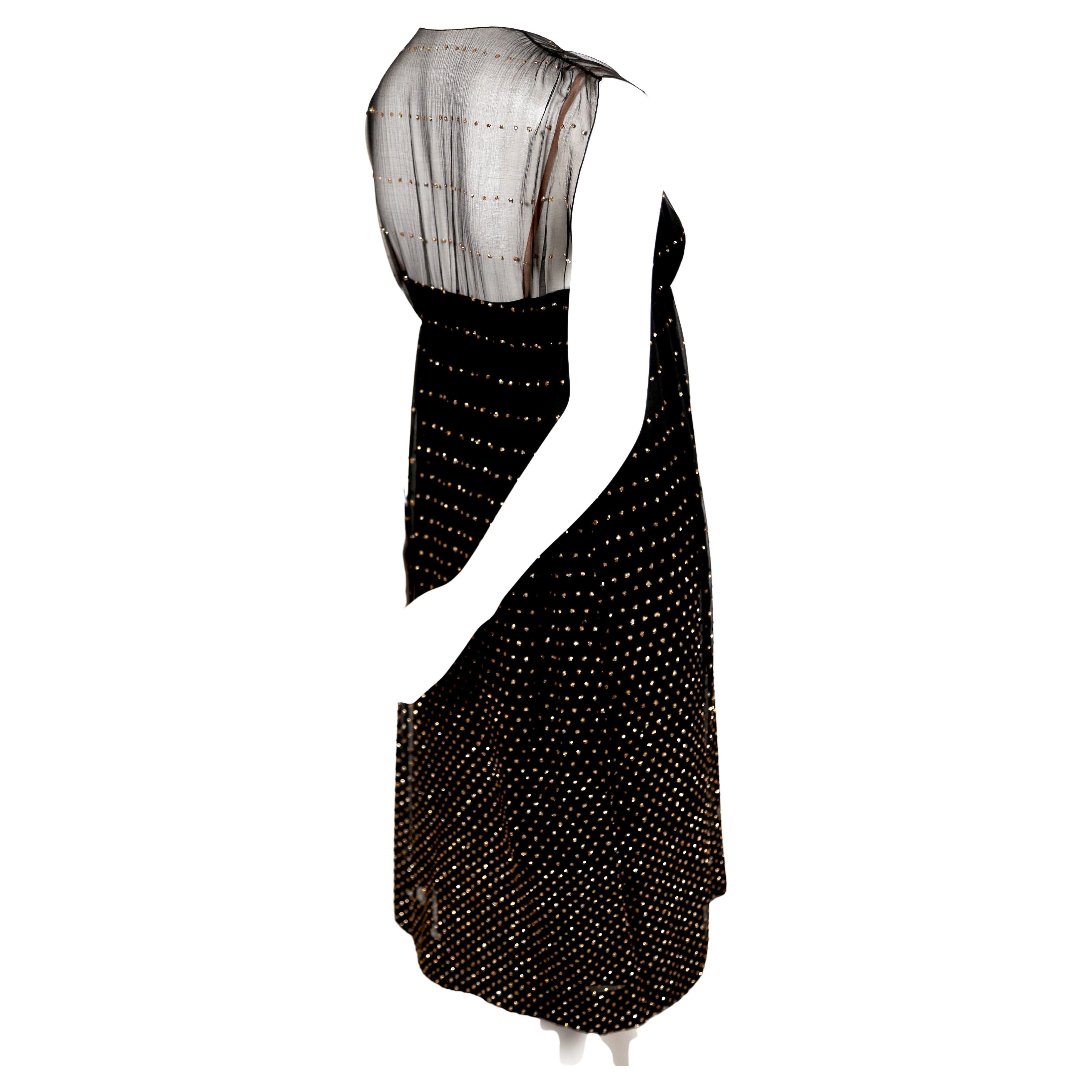 Robe PAULINE TRIGERE en soie noire à rayures dorées des années 1960 Pour femmes en vente