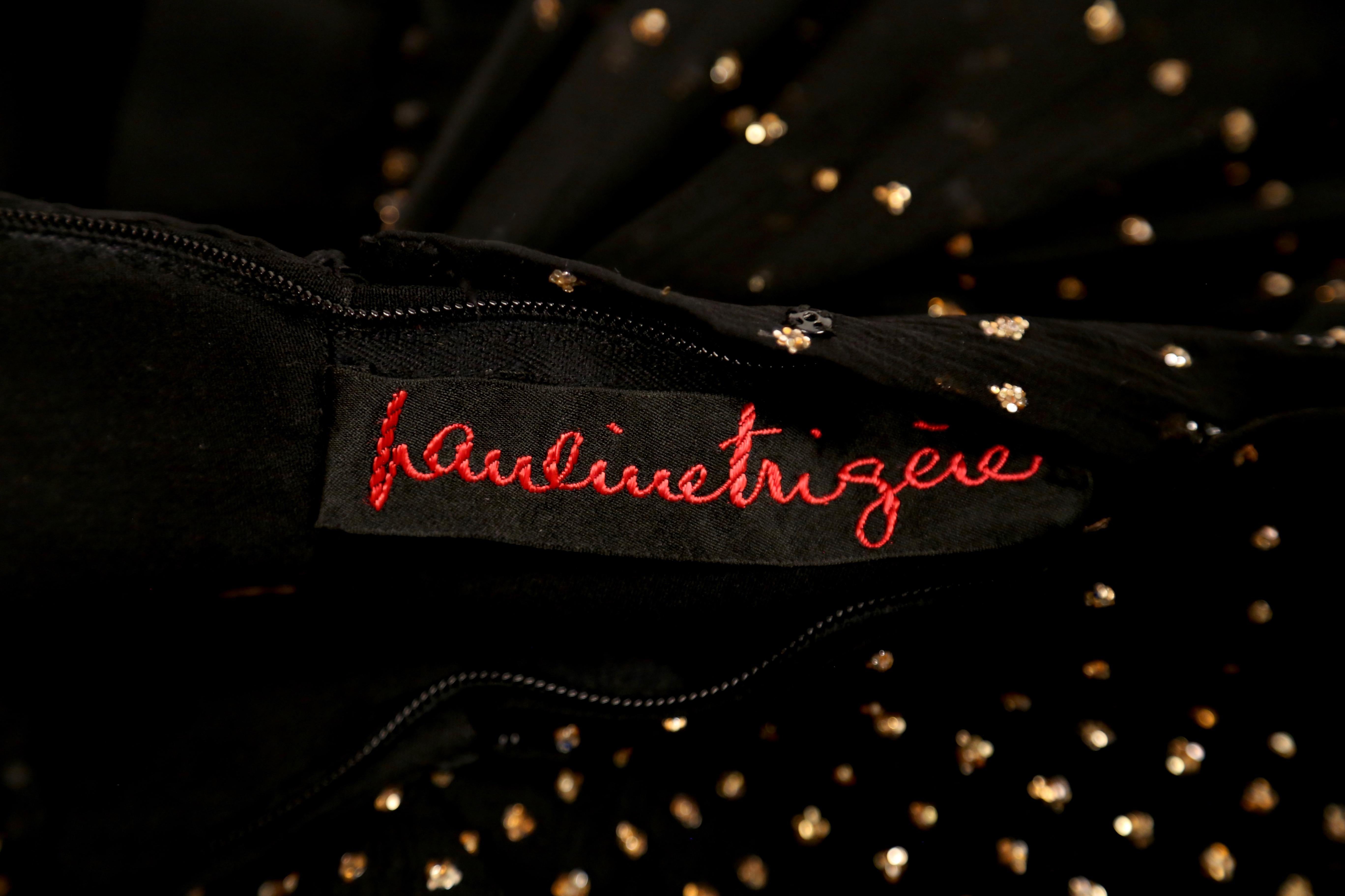 1960's PAULINE TRIGERE black silk dress with gold stripes For Sale 1